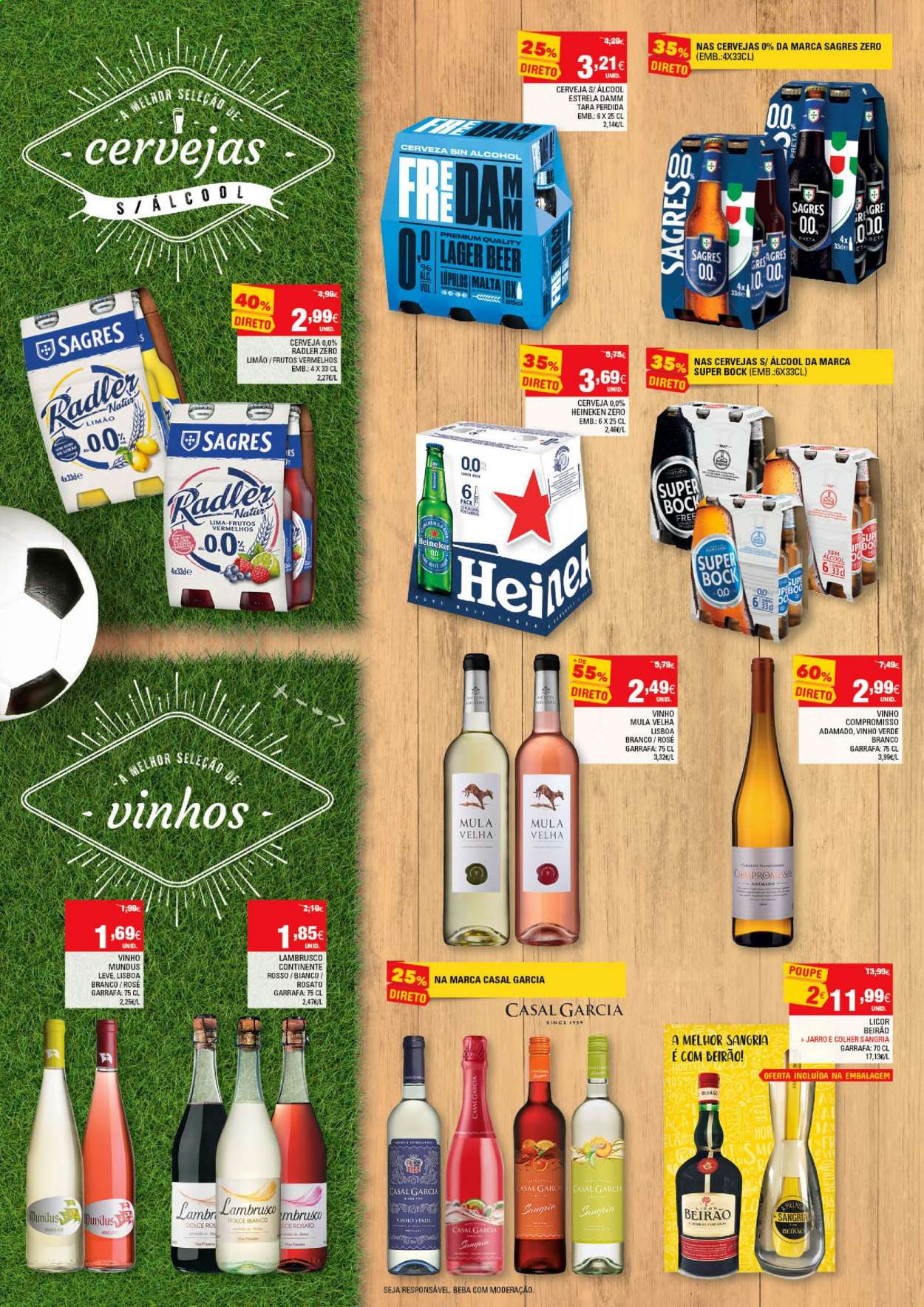 thumbnail - Folheto Continente - 1.6.2021 - 20.6.2021 - Produtos em promoção - Heineken, Sagres, Estrela, Super Bock, vinho, lambrusco, colher, garrafa. Página 14.