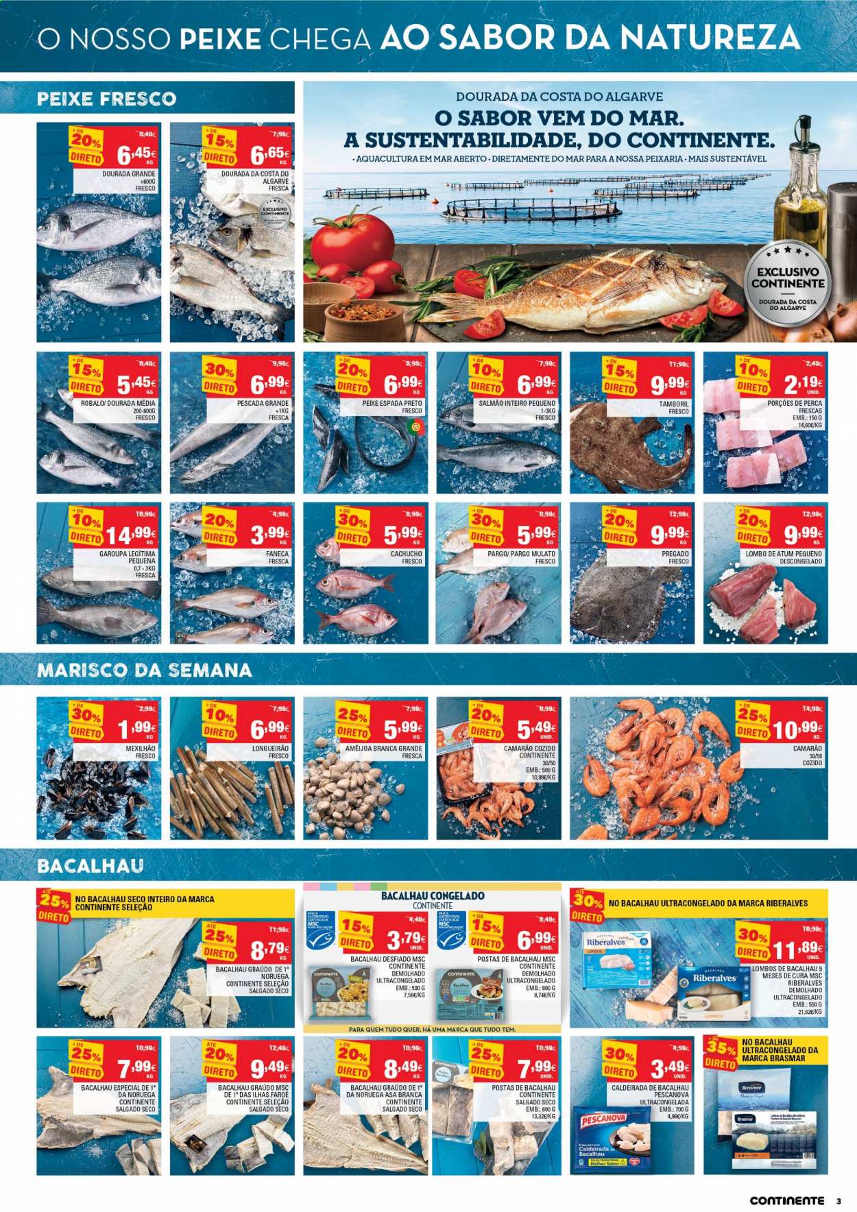 thumbnail - Folheto Continente - 1.6.2021 - 7.6.2021 - Produtos em promoção - lombo, salmão, garoupa, camarão, bacalhau, atum, peixe espada, peixe, marisco. Página 3.
