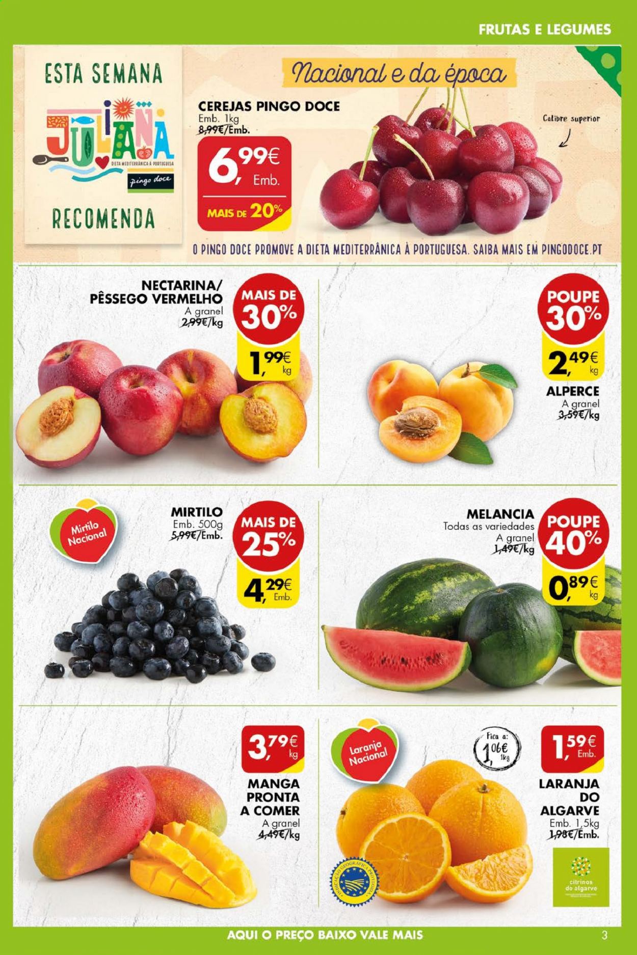 thumbnail - Folheto Pingo Doce - 1.6.2021 - 7.6.2021 - Produtos em promoção - laranja, cereja, pêssego, melancia, legumes. Página 3.
