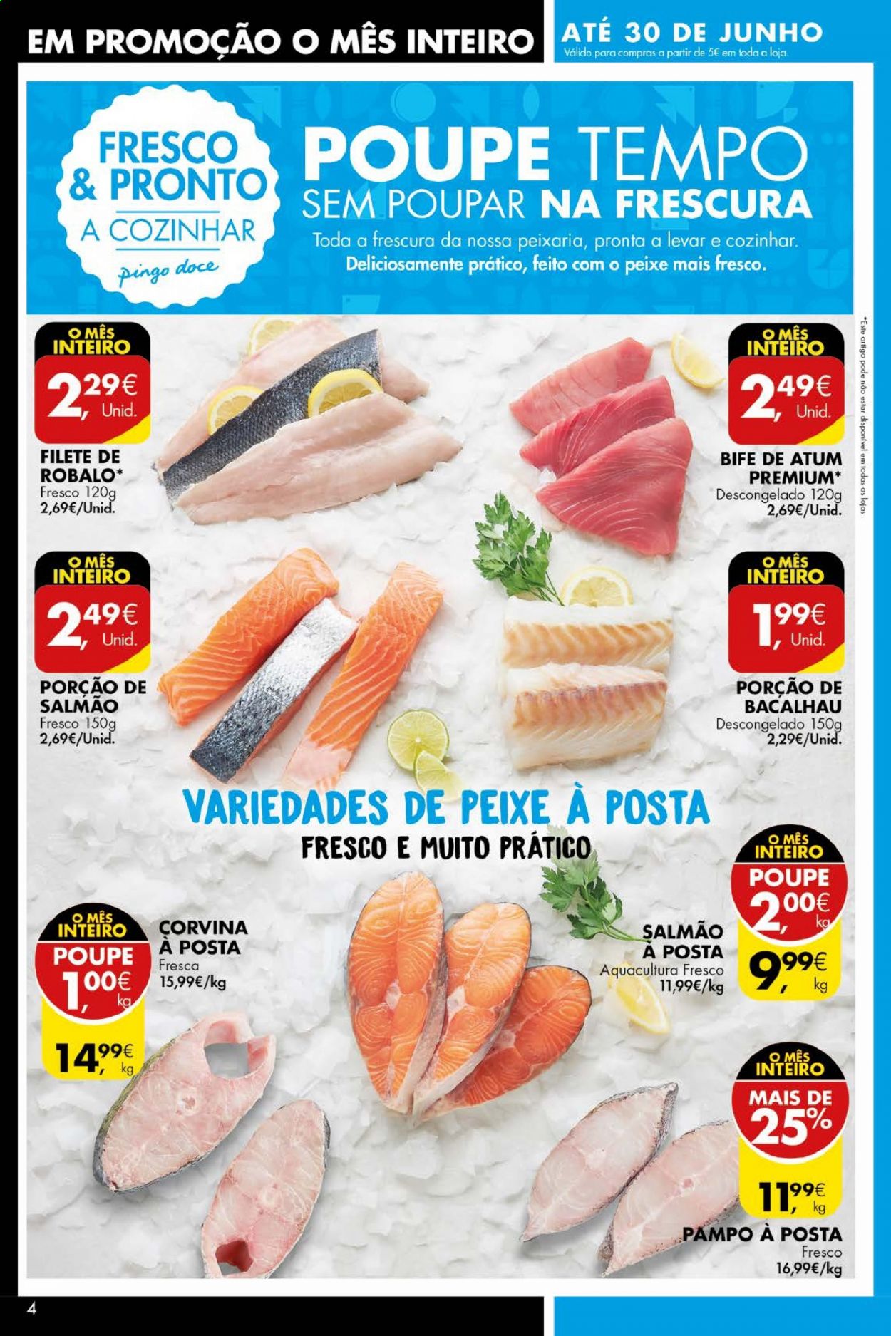 thumbnail - Folheto Pingo Doce - 1.6.2021 - 7.6.2021 - Produtos em promoção - bife, salmão, bacalhau, atum, corvina. Página 4.