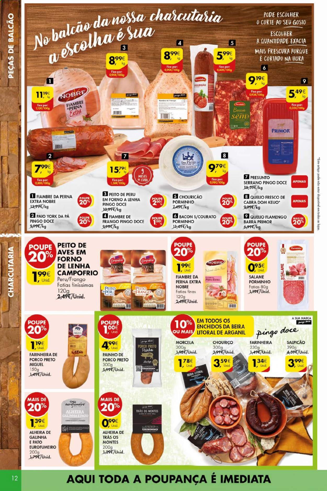 thumbnail - Folheto Pingo Doce - 1.6.2021 - 7.6.2021 - Produtos em promoção - peito de peru, perú, salame, presunto, bacon, queijo. Página 12.
