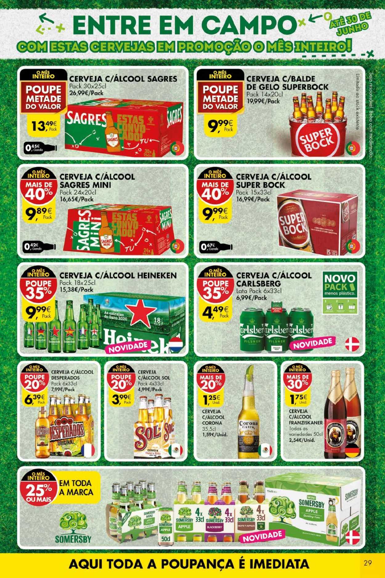 thumbnail - Folheto Pingo Doce - 1.6.2021 - 7.6.2021 - Produtos em promoção - Corona, Heineken, Sagres, Super Bock, cerveja, Somersby, Carlsberg, Apple. Página 29.