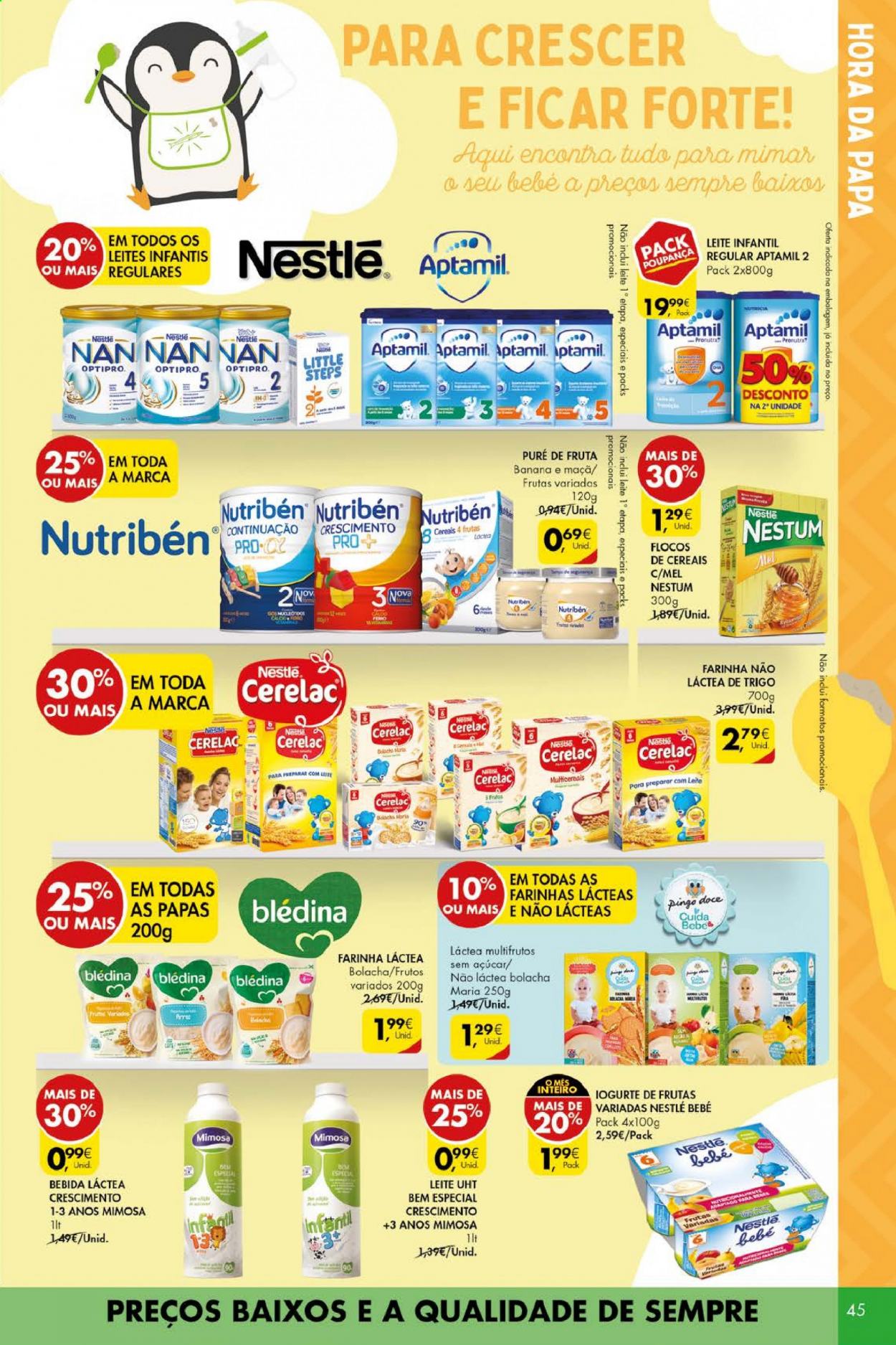 thumbnail - Folheto Pingo Doce - 1.6.2021 - 7.6.2021 - Produtos em promoção - iogurte, Mimosa, leite, bebida lactea, Nestlé, bolachas, farinha, farinha láctea, flocos, mel. Página 45.