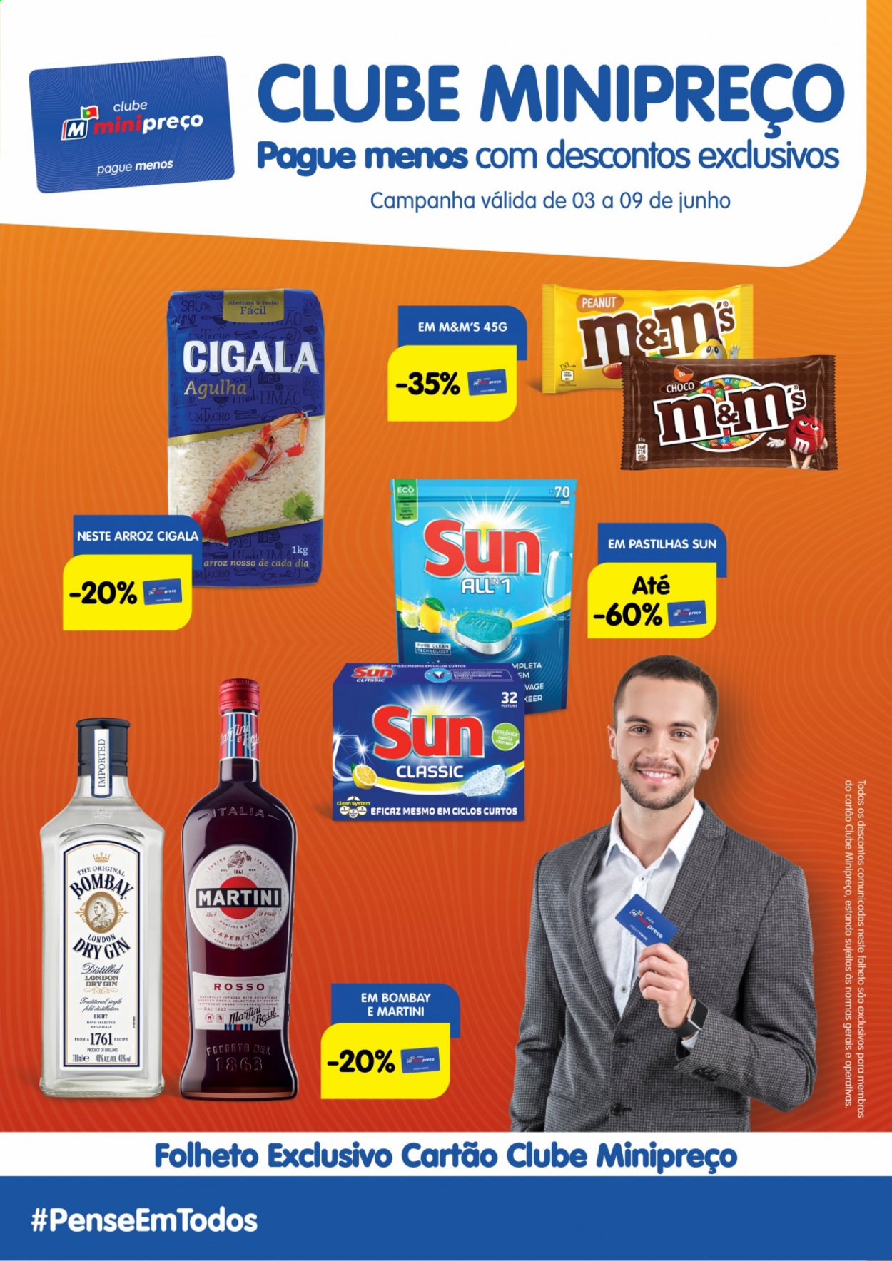 thumbnail - Folheto Minipreço - 3.6.2021 - 9.6.2021 - Produtos em promoção - M&M's, sal, arroz, gin, Martini. Página 1.