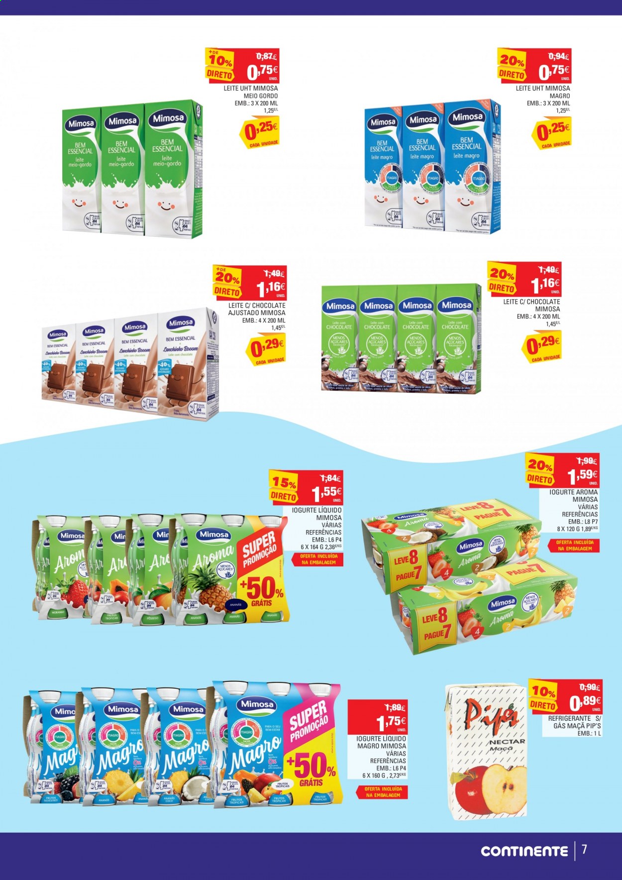 thumbnail - Folheto Continente Modelo - 3.6.2021 - 16.6.2021 - Produtos em promoção - maçã, iogurte, iogurte líquido, Mimosa, leite, refrigerante. Página 7.