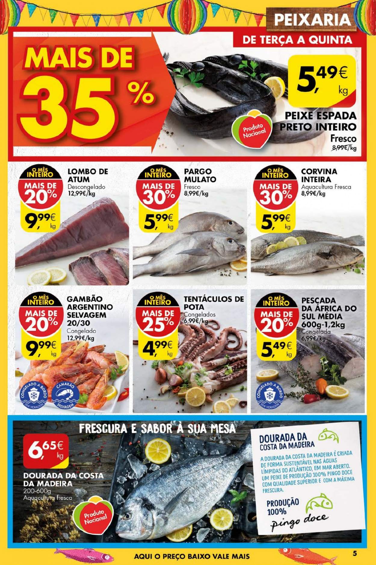thumbnail - Folheto Pingo Doce - 8.6.2021 - 14.6.2021 - Produtos em promoção - lombo, camarão, atum, corvina, peixe espada, peixe, mesa. Página 5.