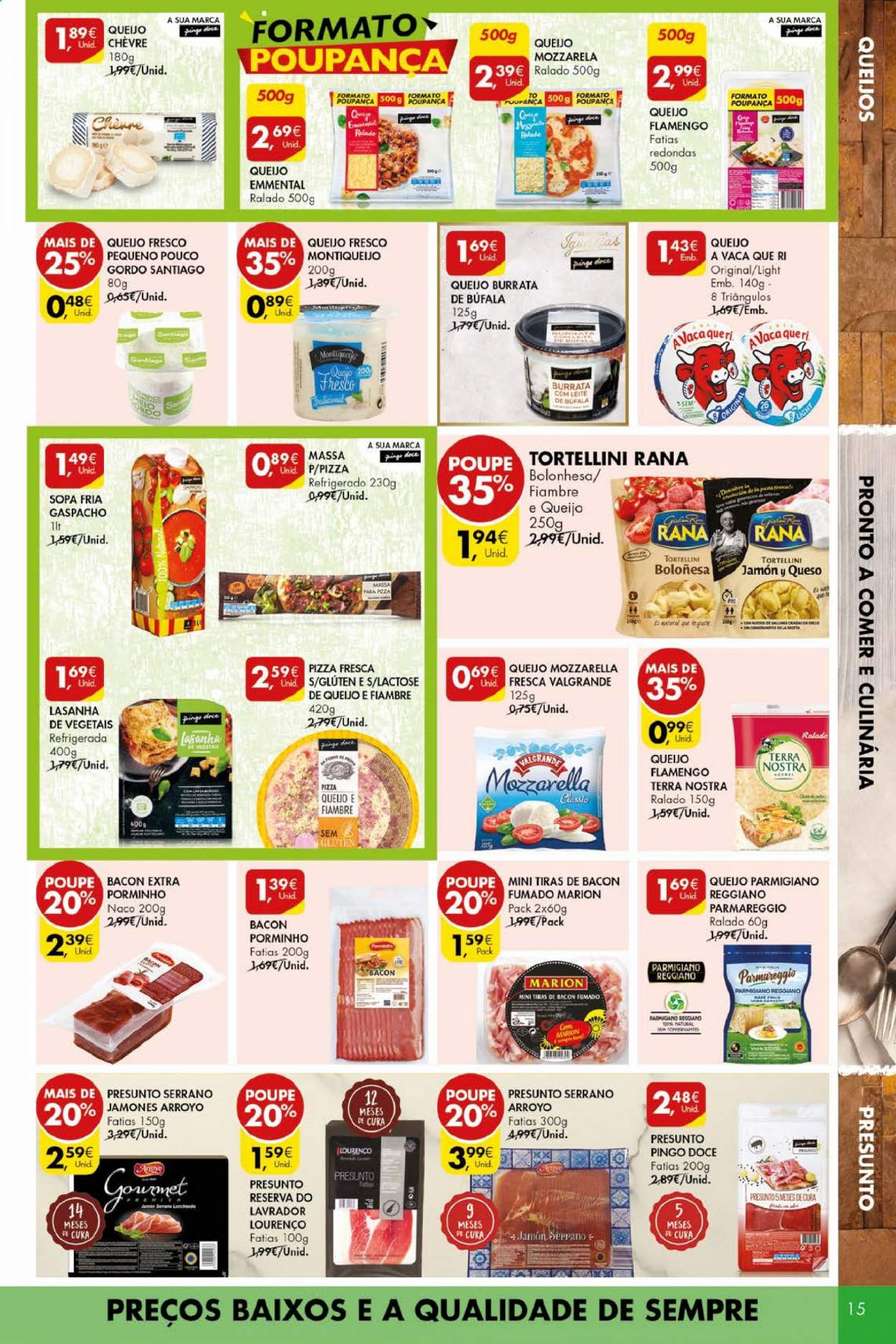 thumbnail - Folheto Pingo Doce - 8.6.2021 - 14.6.2021 - Produtos em promoção - pizza, lasanha, tortellini, presunto, parmesão, mozzarella. Página 15.