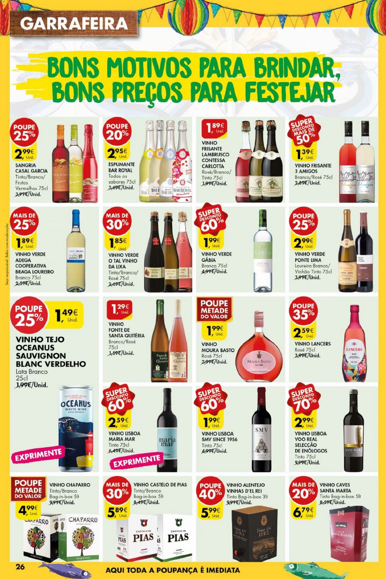 thumbnail - Folheto Pingo Doce - 8.6.2021 - 14.6.2021 - Produtos em promoção - espumante, vinho frisante, sauvignon blanc, lambrusco. Página 26.