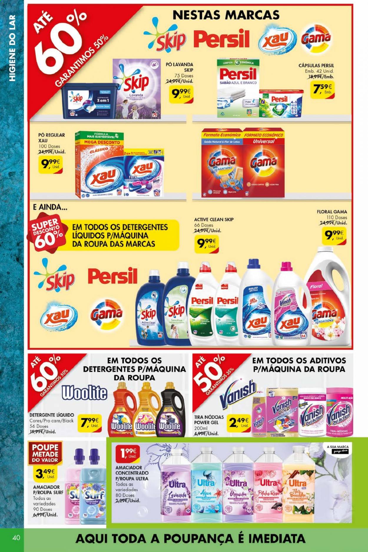thumbnail - Folheto Pingo Doce - 15.6.2021 - 21.6.2021 - Produtos em promoção - Persil, detergente, Vanish, detergente líquido, Woolite, sabão. Página 40.