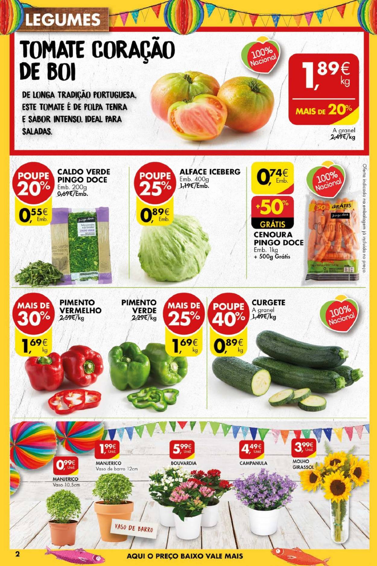 thumbnail - Folheto Pingo Doce - 22.6.2021 - 28.6.2021 - Produtos em promoção - alface, cenoura, legumes, caldo verde, molho, vaso. Página 2.