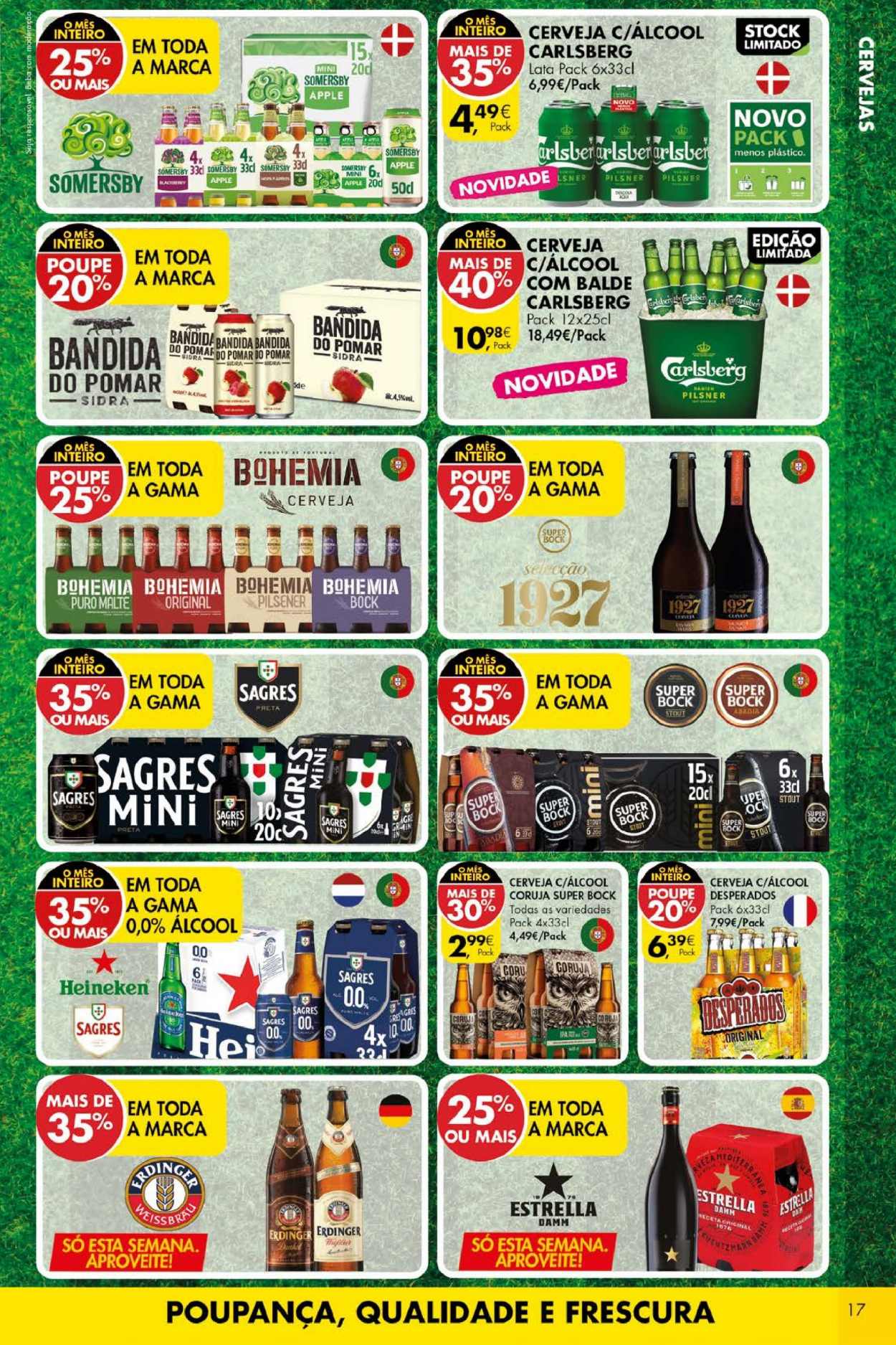 thumbnail - Folheto Pingo Doce - 29.6.2021 - 5.7.2021 - Produtos em promoção - Heineken, Sagres, Super Bock, cerveja, sidra, Apple. Página 17.