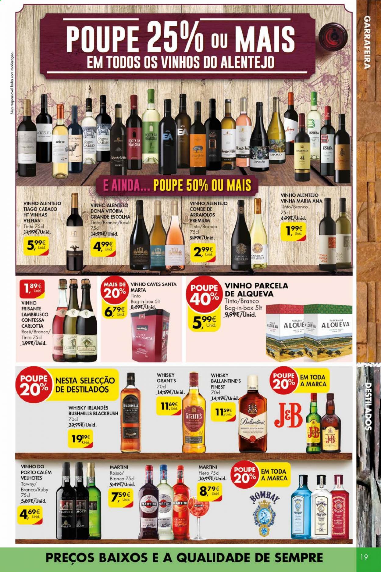 thumbnail - Folheto Pingo Doce - 29.6.2021 - 5.7.2021 - Produtos em promoção - vinho frisante, lambrusco, vinho do Porto, Grant‘s, whiskey, Martini. Página 19.