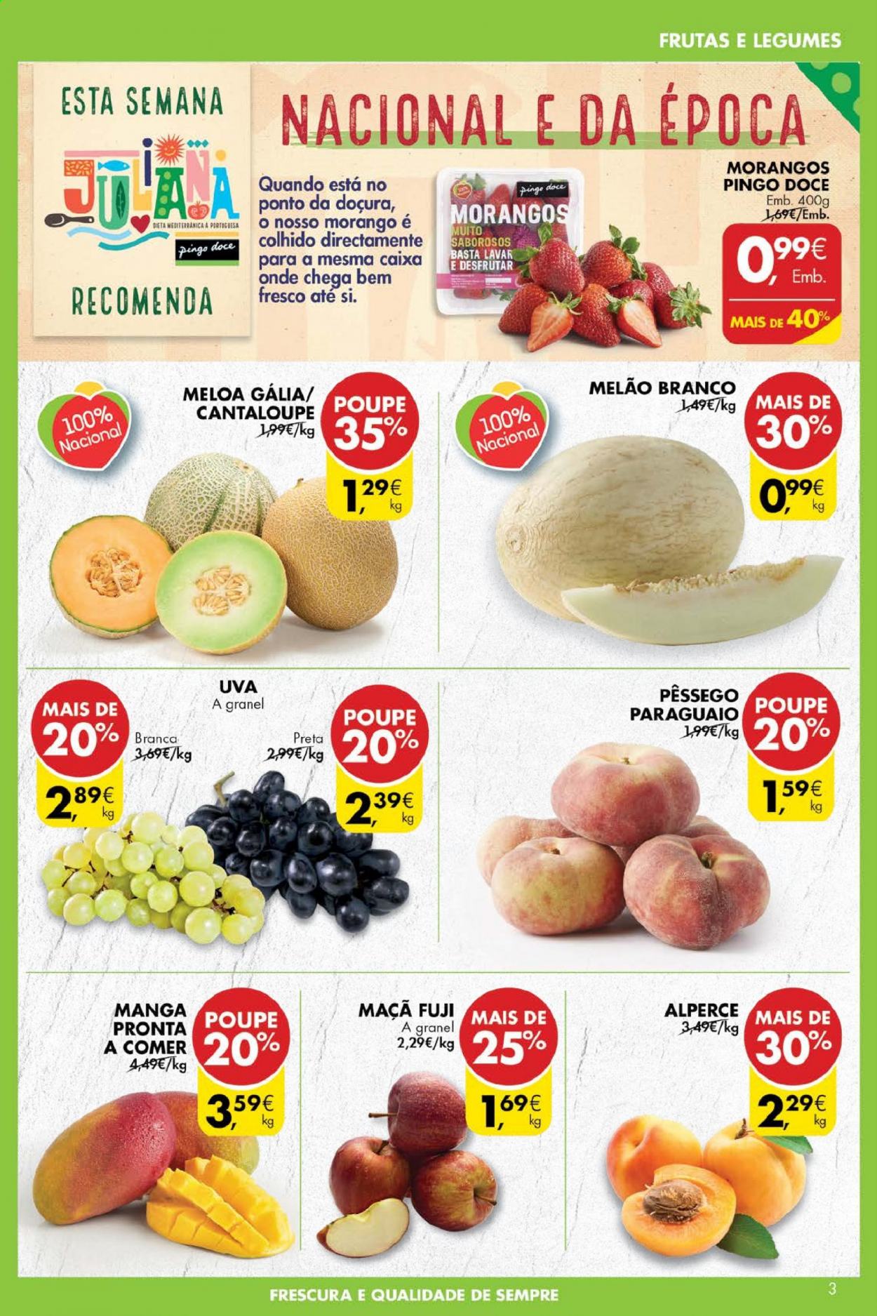 thumbnail - Folheto Pingo Doce - 6.7.2021 - 12.7.2021 - Produtos em promoção - maçã, melão, uva, manga. Página 3.