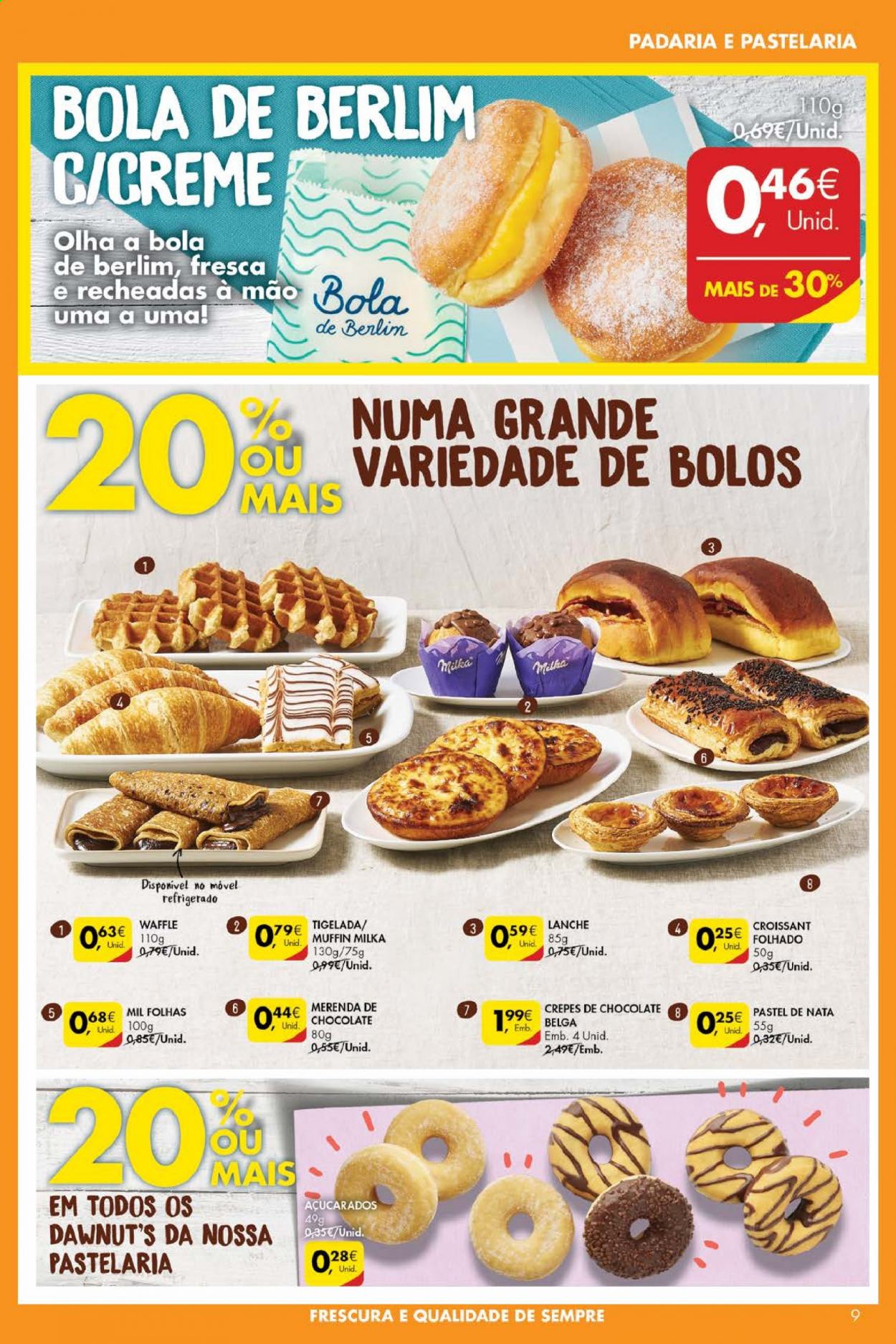 thumbnail - Folheto Pingo Doce - 6.7.2021 - 12.7.2021 - Produtos em promoção - muffin, croissant, waffle, Milka. Página 9.