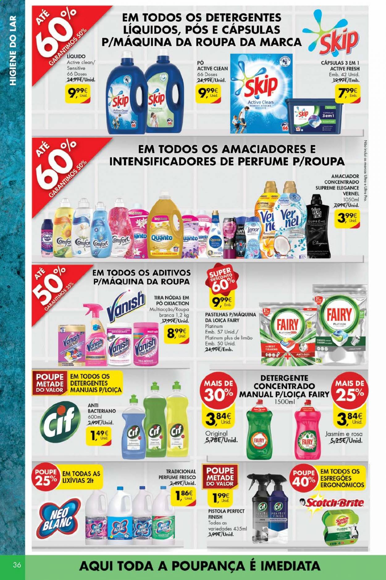 thumbnail - Folheto Pingo Doce - 6.7.2021 - 12.7.2021 - Produtos em promoção - detergente, Cif, Vanish, Lenor, amaciador, Fairy, Finish, perfume. Página 36.