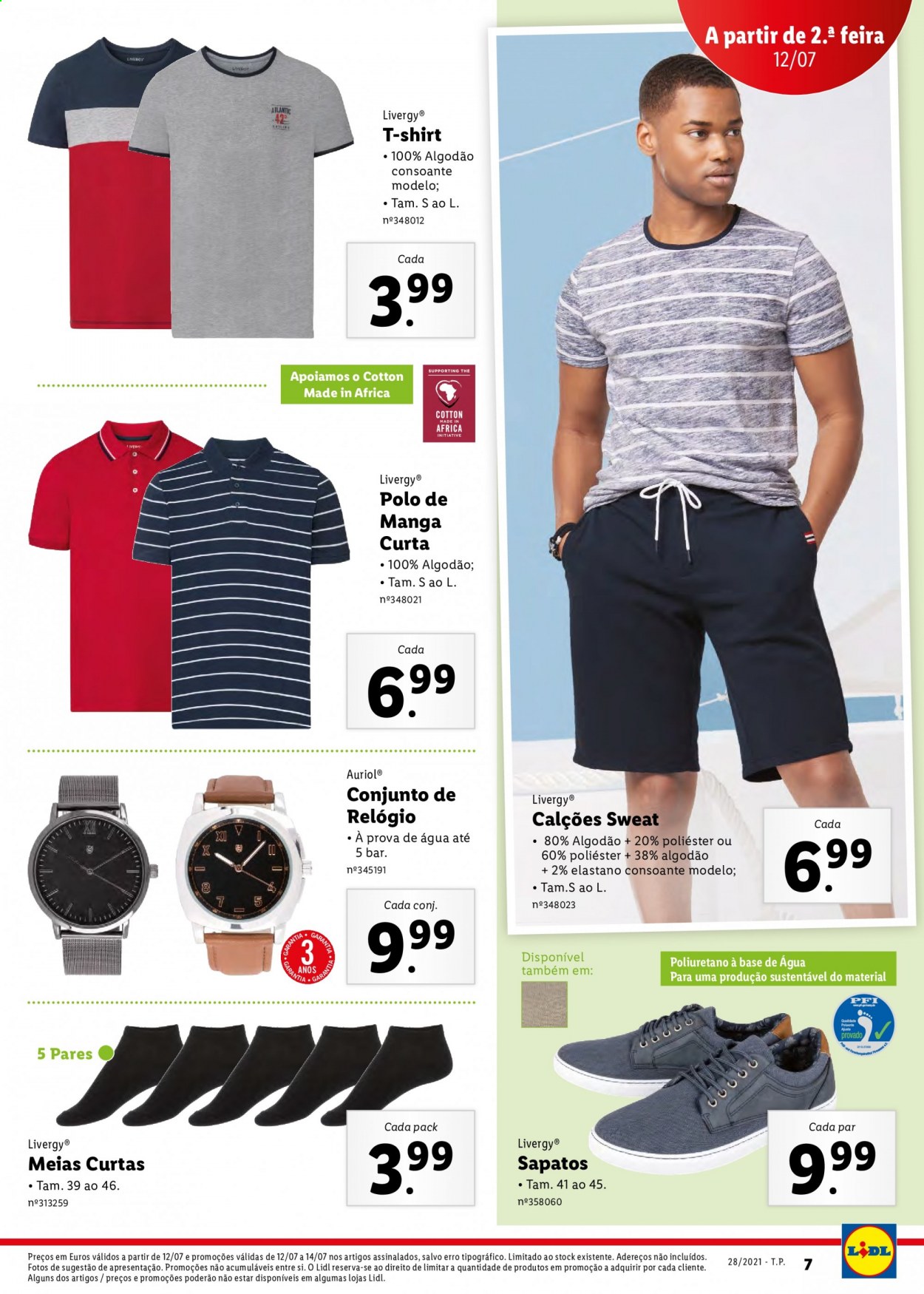 thumbnail - Folheto Lidl - 12.7.2021 - 18.7.2021 - Produtos em promoção - relógio, calções, t-shirt, camisa polo, sapatos. Página 7.