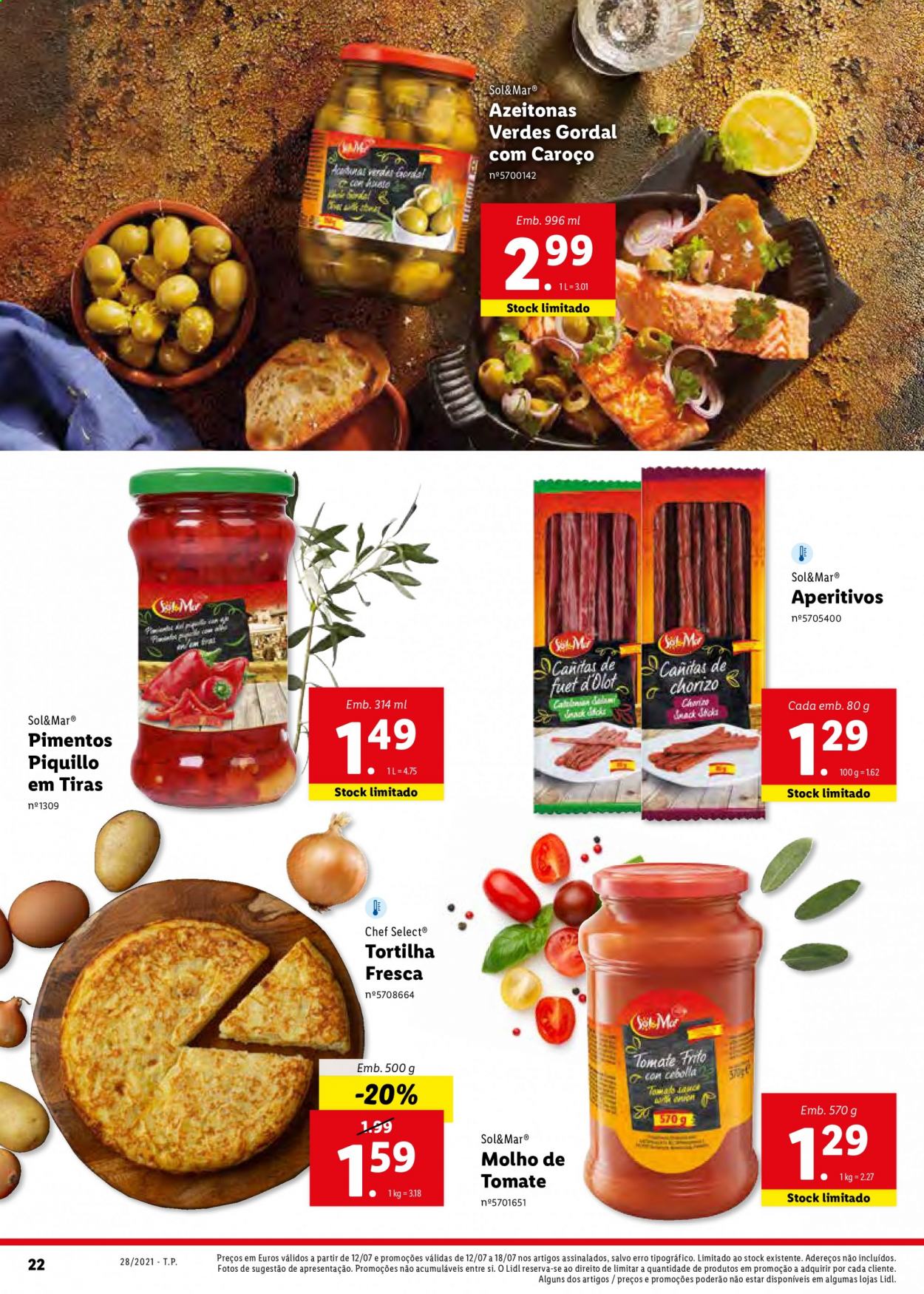thumbnail - Folheto Lidl - 12.7.2021 - 18.7.2021 - Produtos em promoção - tortilha, molho, molho de tomate. Página 38.