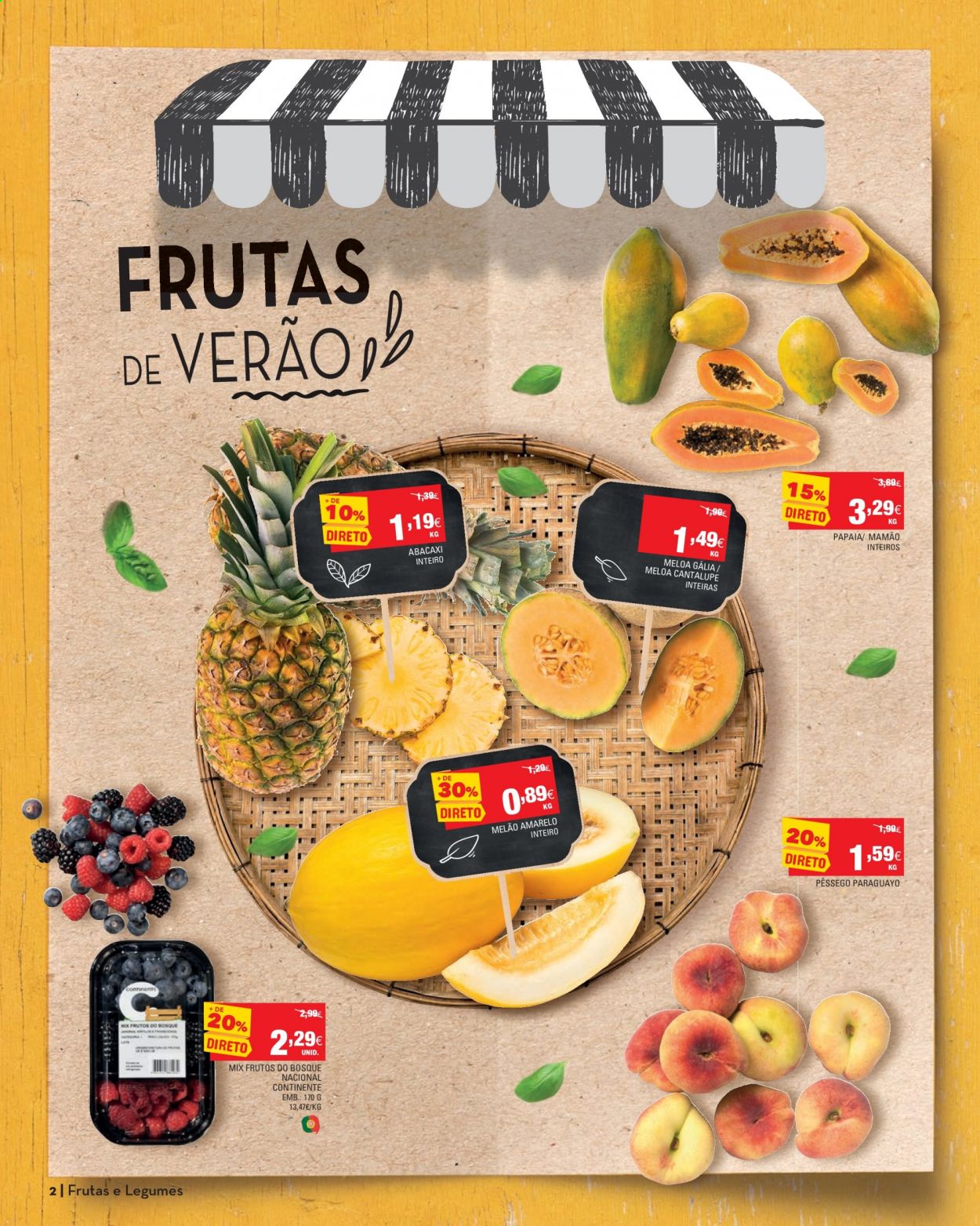 thumbnail - Folheto Continente - 13.7.2021 - 25.7.2021 - Produtos em promoção - papaia, melão, pêssego, mamão, melão amarelo. Página 2.