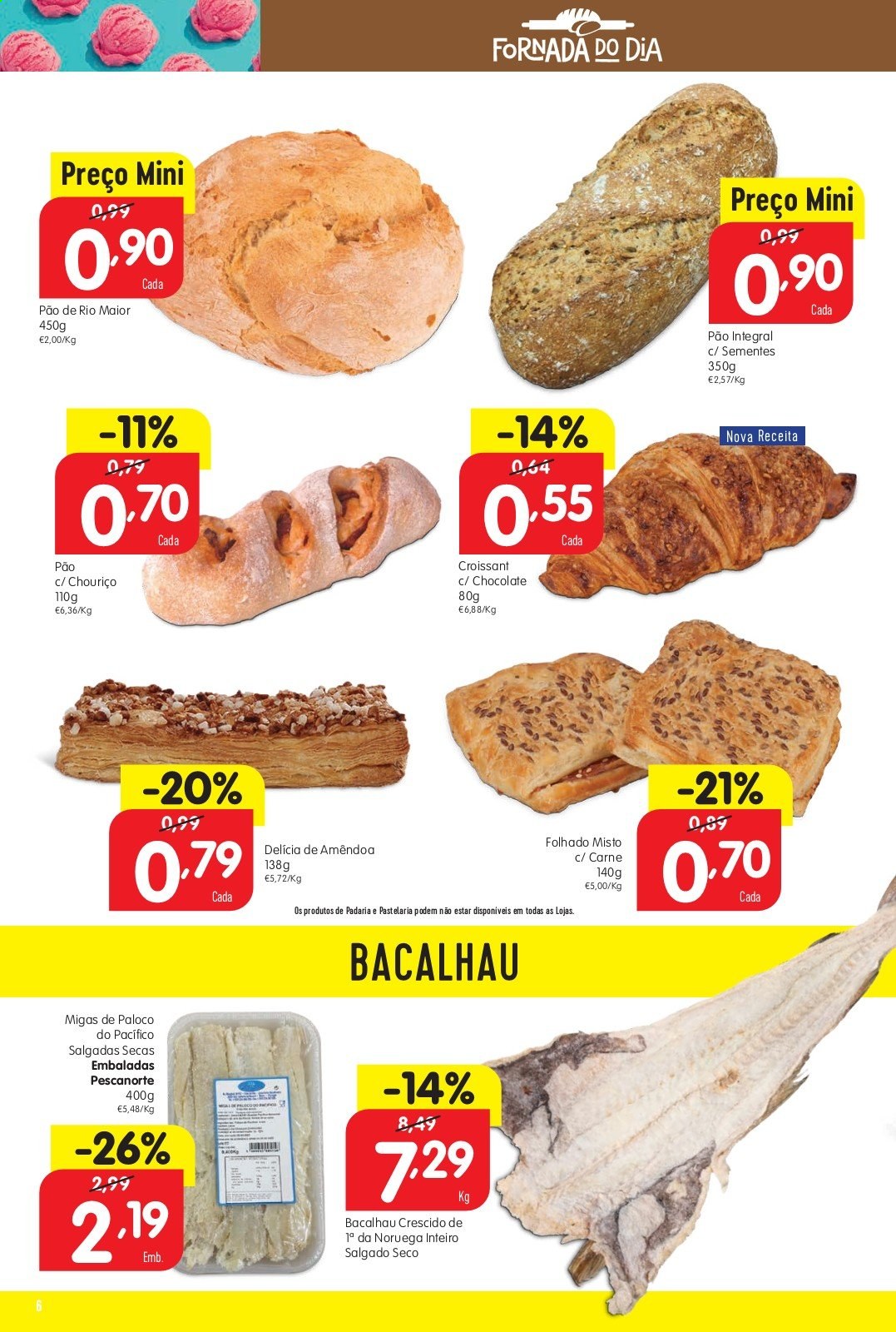 thumbnail - Folheto Minipreço - 15.7.2021 - 21.7.2021 - Produtos em promoção - pão, folhado misto, croissant, bacalhau, paloco, chouriço. Página 6.