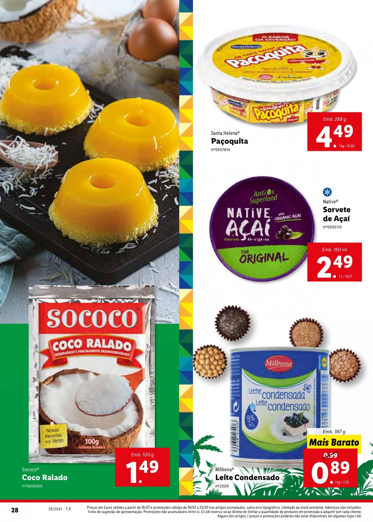 thumbnail - Folheto Lidl - 19.7.2021 - 25.7.2021 - Produtos em promoção - sorvete, coco ralado, leite condensado, coco. Página 46.