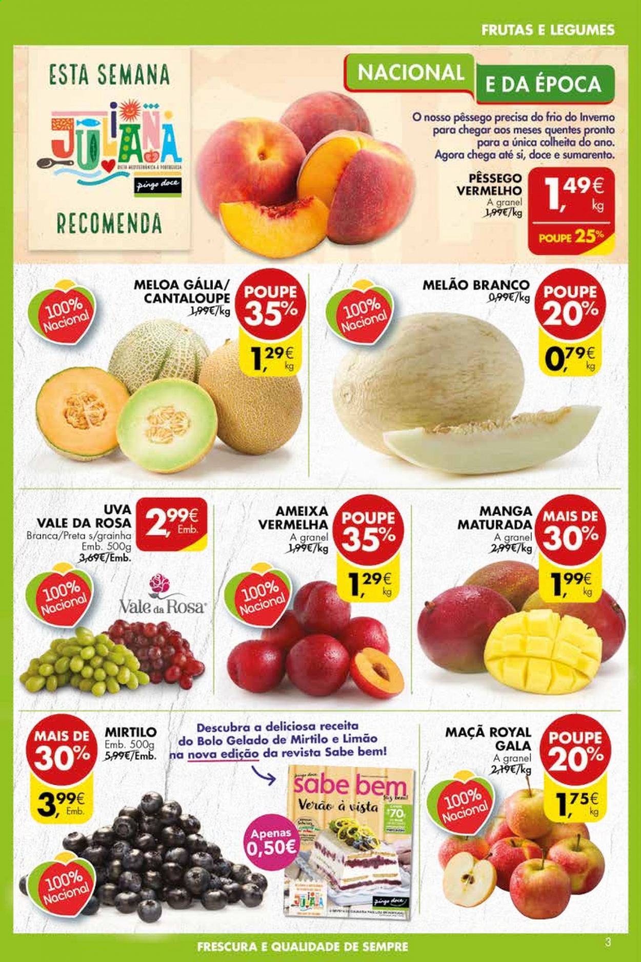 thumbnail - Folheto Pingo Doce - 20.7.2021 - 26.7.2021 - Produtos em promoção - maçã, melão, uva, pêssego, manga, melão branco, gelado. Página 3.