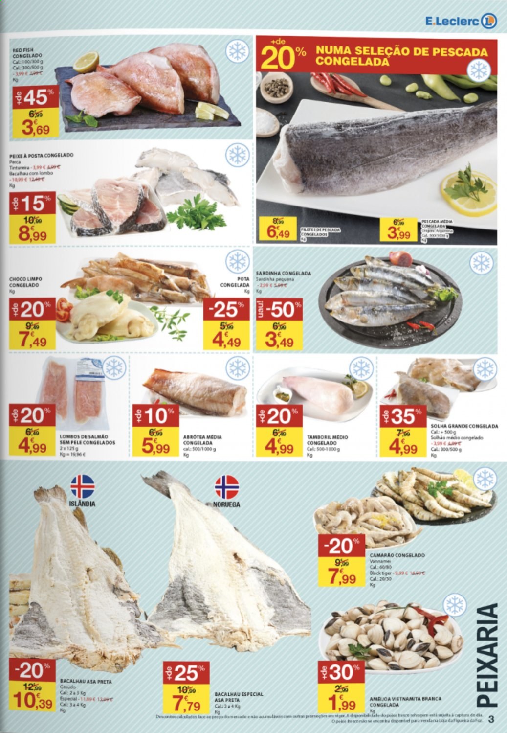 thumbnail - Folheto E.Leclerc - 29.7.2021 - 4.8.2021 - Produtos em promoção - lombo, salmão, camarão, bacalhau, peixe, amêijoa, Vigor, sardinhas. Página 3.