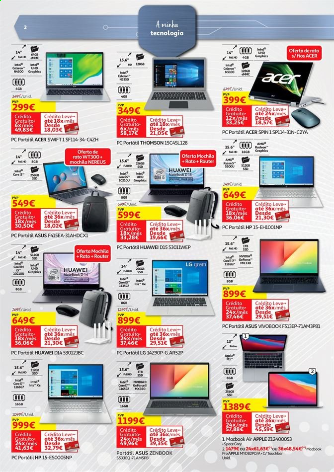 thumbnail - Folheto Auchan - 25.8.2021 - 21.9.2021 - Produtos em promoção - mochila, Apple, Asus, LG, Huawei, PC portátil, MacBook. Página 2.