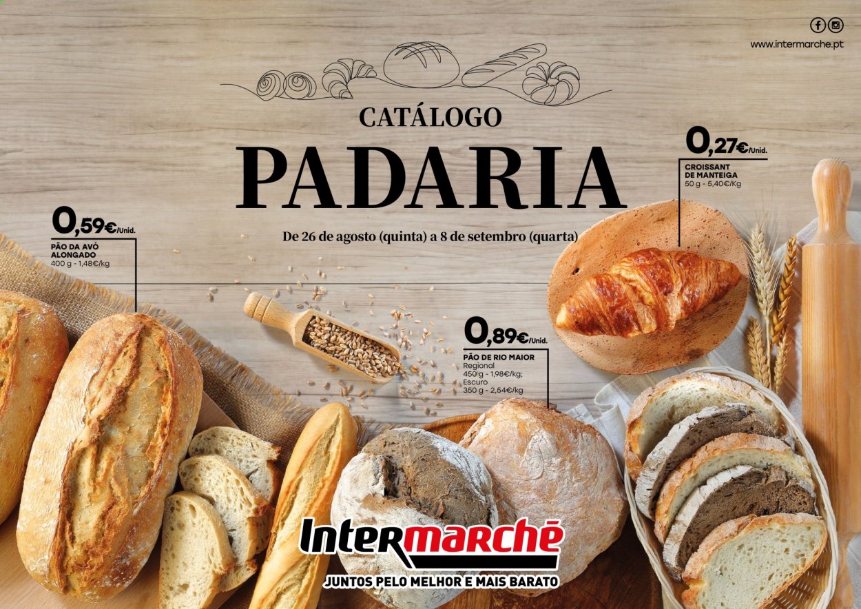 thumbnail - Folheto Intermarché - 26.8.2021 - 8.9.2021 - Produtos em promoção - pão, croissant, manteiga. Página 1.