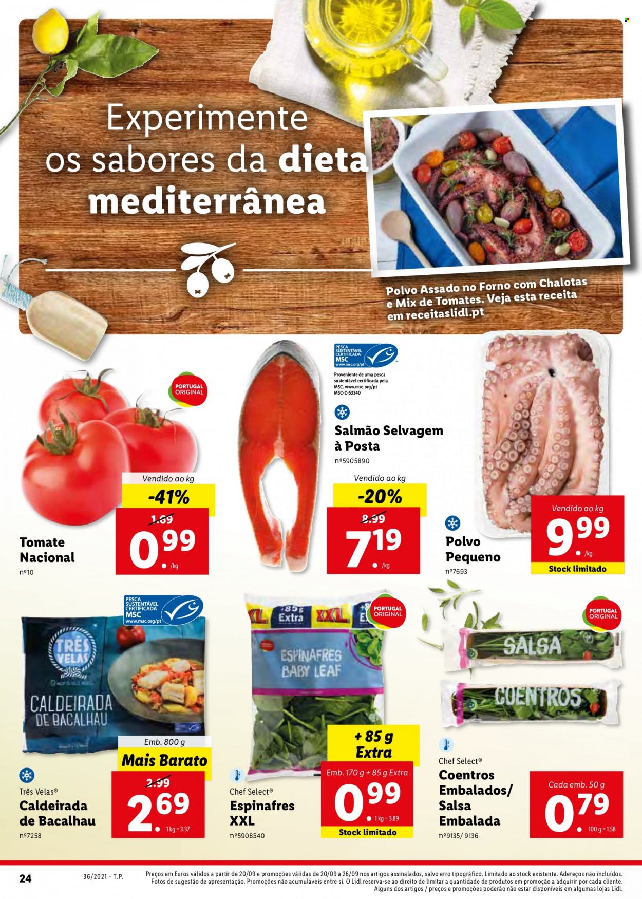 thumbnail - Folheto Lidl - 20.9.2021 - 26.9.2021 - Produtos em promoção - salmão, bacalhau, polvo, Chef Select®. Página 46.