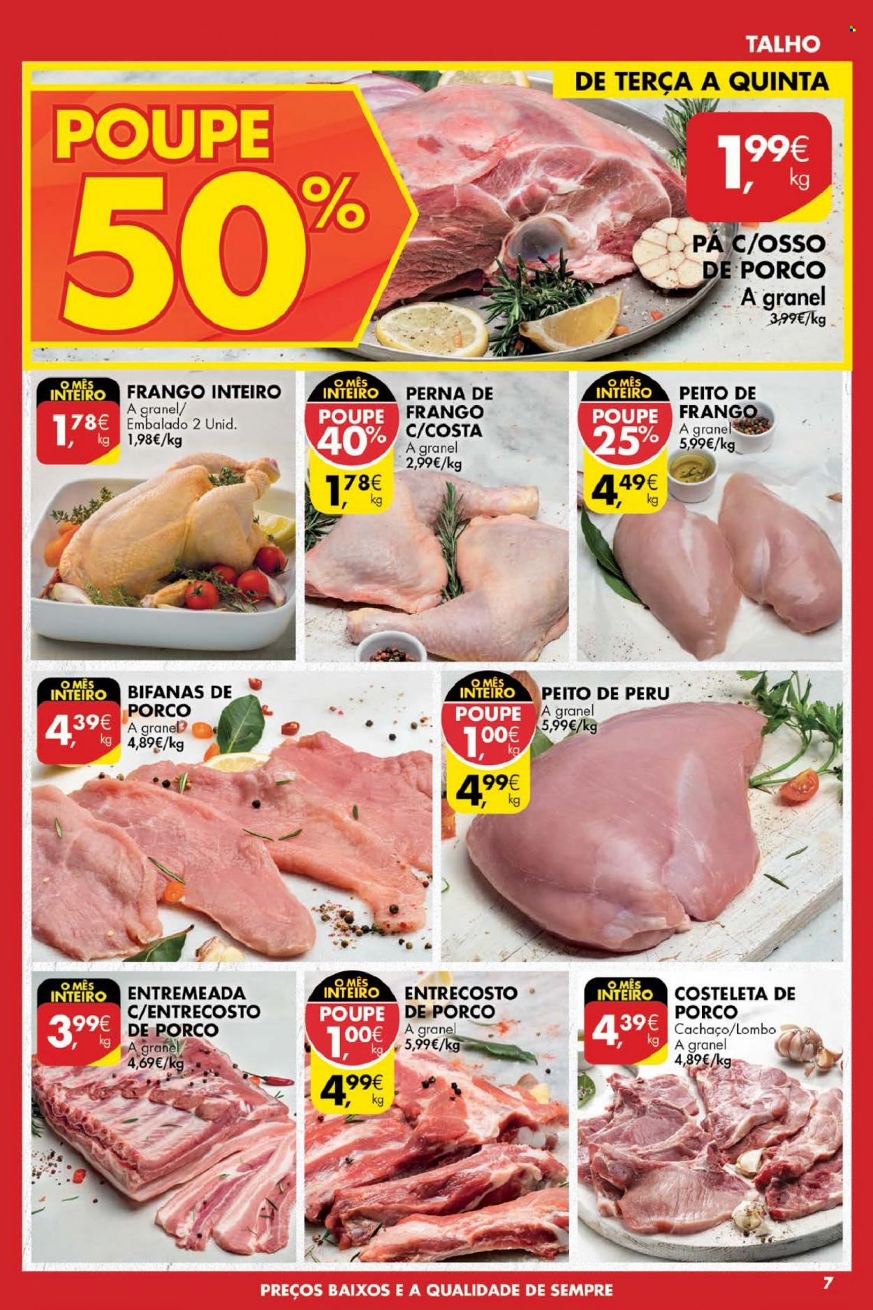 thumbnail - Folheto Pingo Doce - 21.9.2021 - 27.9.2021 - Produtos em promoção - costeletas de porco, bifanas, peito de peru, perú, frango inteiro. Página 7.
