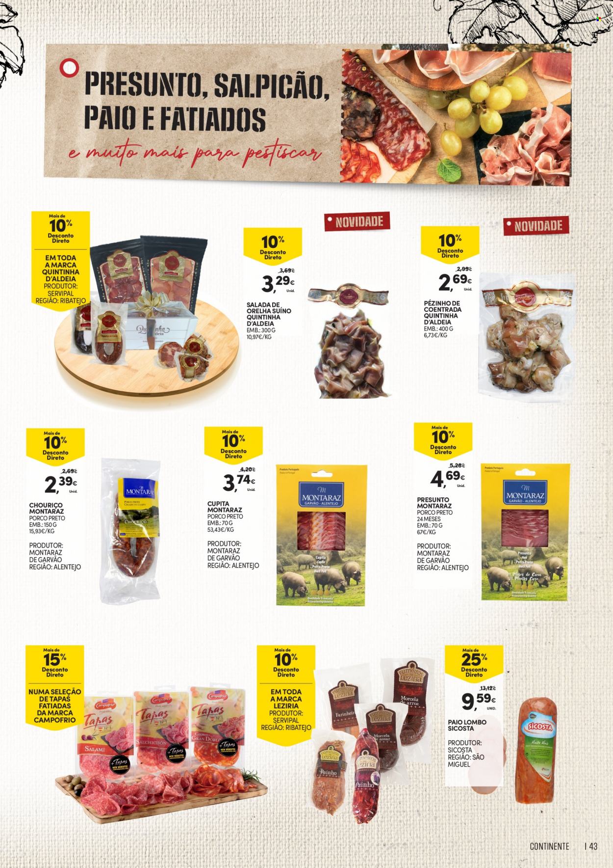 thumbnail - Folheto Continente Modelo - 21.9.2021 - 18.10.2021 - Produtos em promoção - salada, lombo, presunto, chouriço, tapas. Página 43.