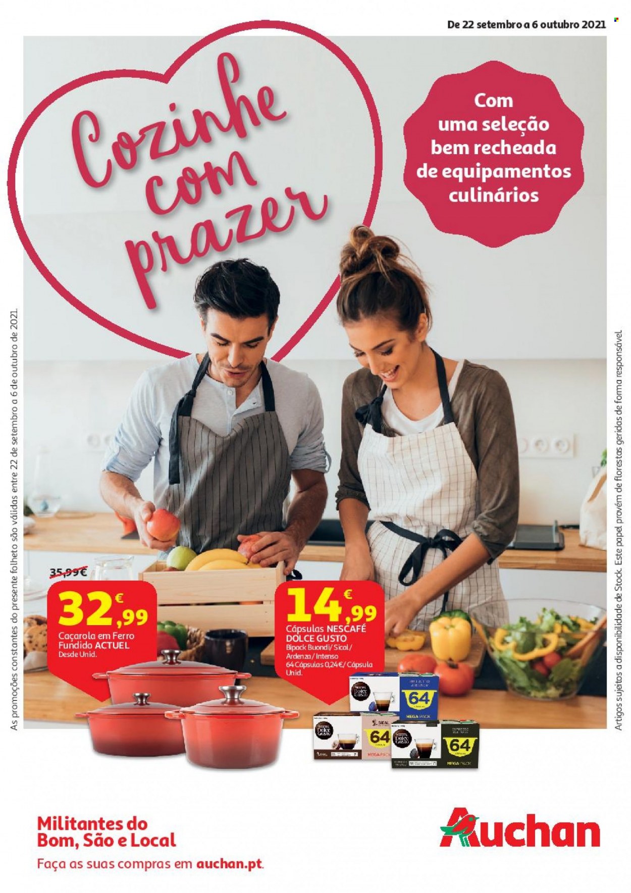 thumbnail - Folheto Auchan - 22.9.2021 - 6.10.2021 - Produtos em promoção - Nescafé, Dolce Gusto, Sical, caçarola. Página 1.