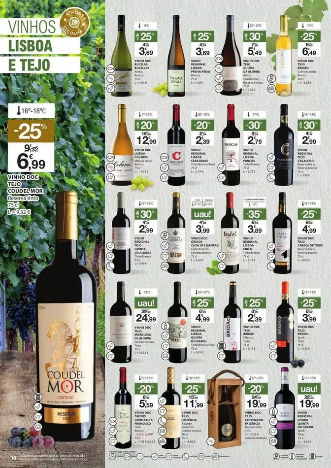 thumbnail - Folheto E.Leclerc - 28.9.2021 - 17.10.2021 - Produtos em promoção - Vigor, vinho, Chardonnay, vinho branco, vinho tinto, syrah. Página 10.