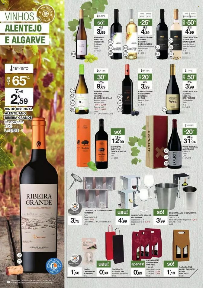 thumbnail - Folheto E.Leclerc - 28.9.2021 - 17.10.2021 - Produtos em promoção - vinho, espumante, champagne, vinho tinto, syrah, balde. Página 18.