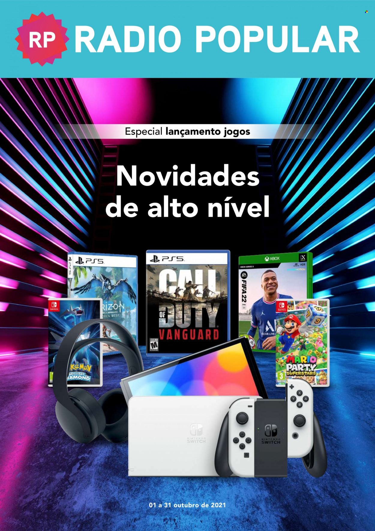 thumbnail - Folheto Radio Popular - 1.10.2021 - 31.10.2021 - Produtos em promoção - Nintendo, xBox, Nintendo Switch. Página 1.