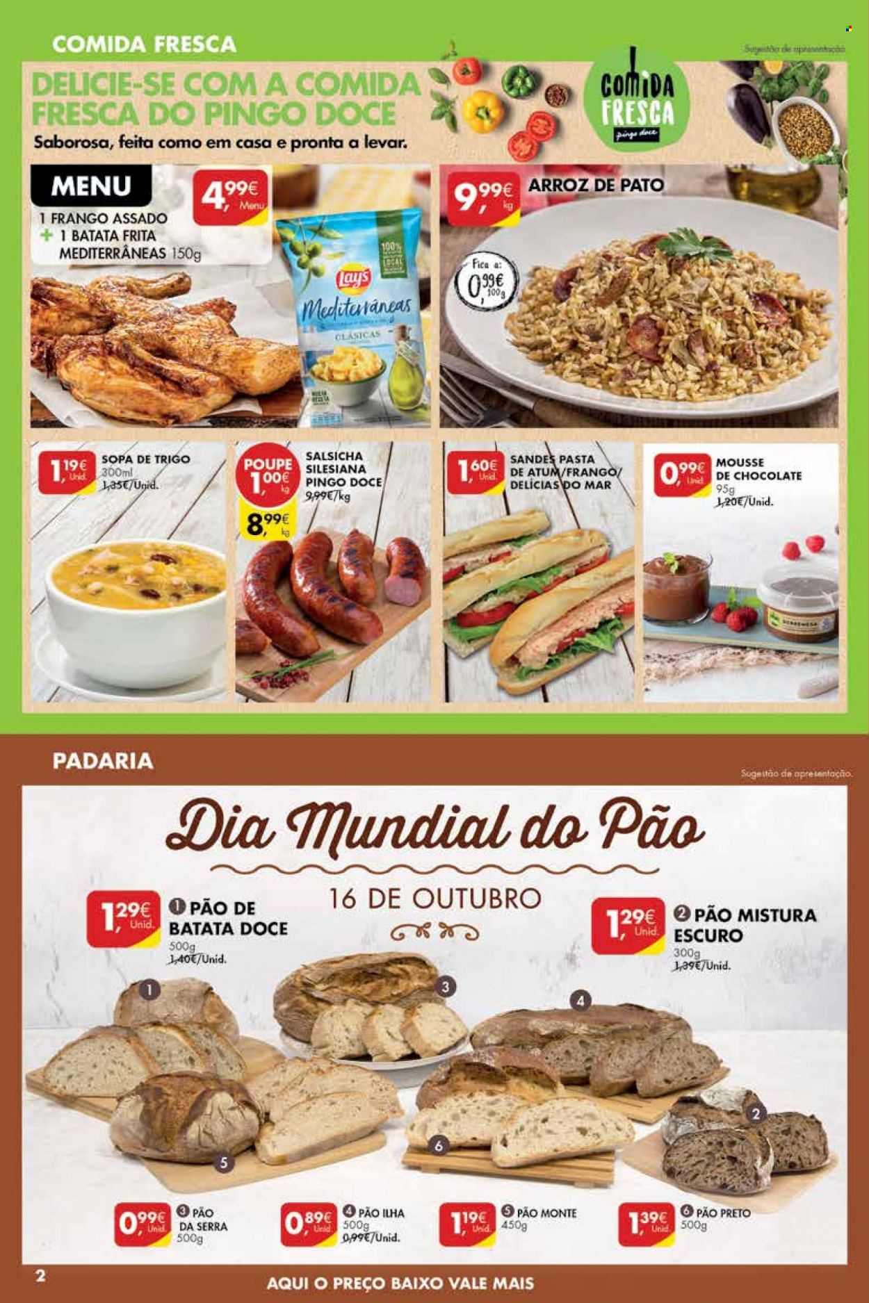 thumbnail - Folheto Pingo Doce - 12.10.2021 - 18.10.2021 - Produtos em promoção - arroz de pato, sopa, salsicha, batata frita, Lay's. Página 2.