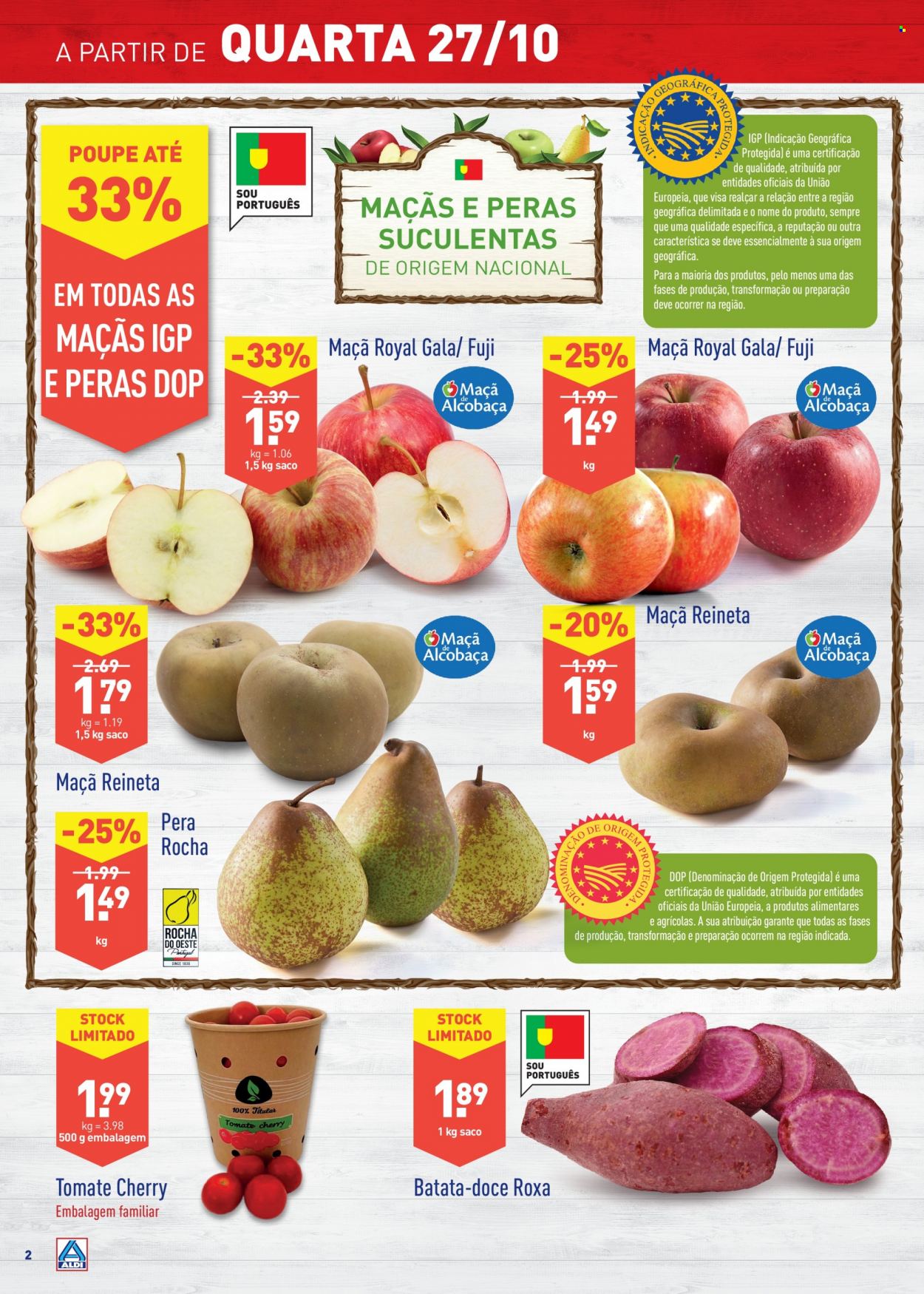 thumbnail - Folheto Aldi - 27.10.2021 - 2.11.2021 - Produtos em promoção - maçã, minitomate, batata-doce, batata, tomate cherry, suculentas, plantas verdes. Página 2.