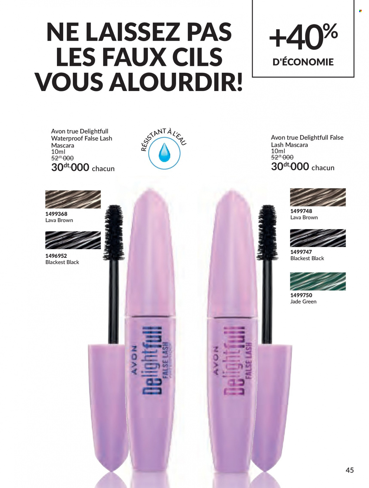 <magasin> - <du DD/MM/YYYY au DD/MM/YYYY> - Produits soldés - ,<products from flyers>. Page 45. 