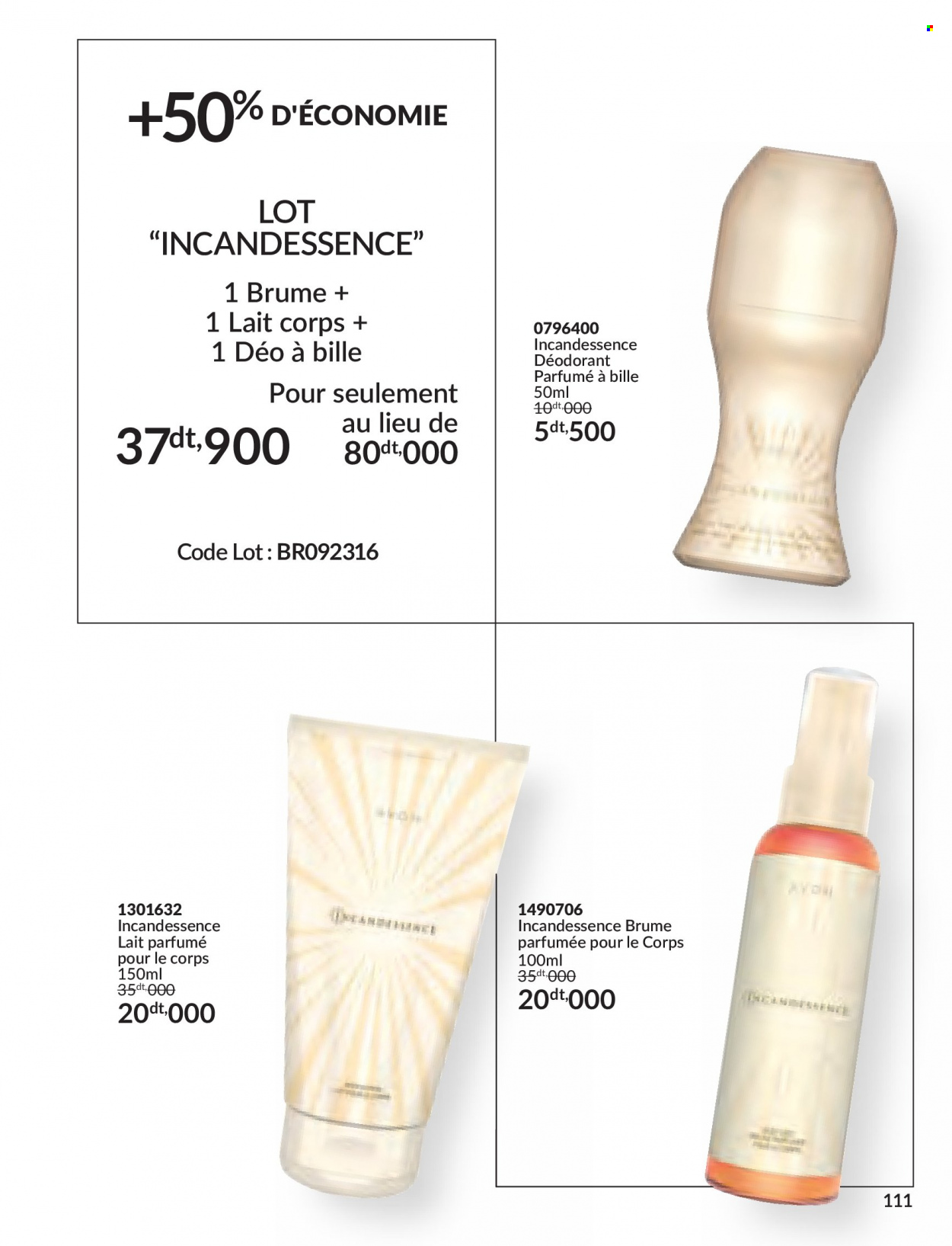 <magasin> - <du DD/MM/YYYY au DD/MM/YYYY> - Produits soldés - ,<products from flyers>. Page 111. 