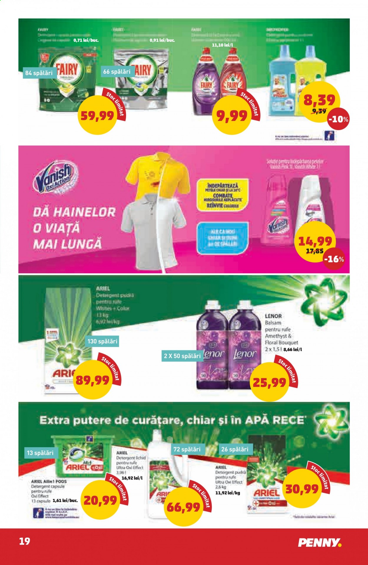 thumbnail - Cataloage PENNY - 14.07.2021 - 20.07.2021 - Produse în vânzare - detergent, Ariel, detergent capsule, balsam de rufe, Lenor, Fairy. Pagina 19.