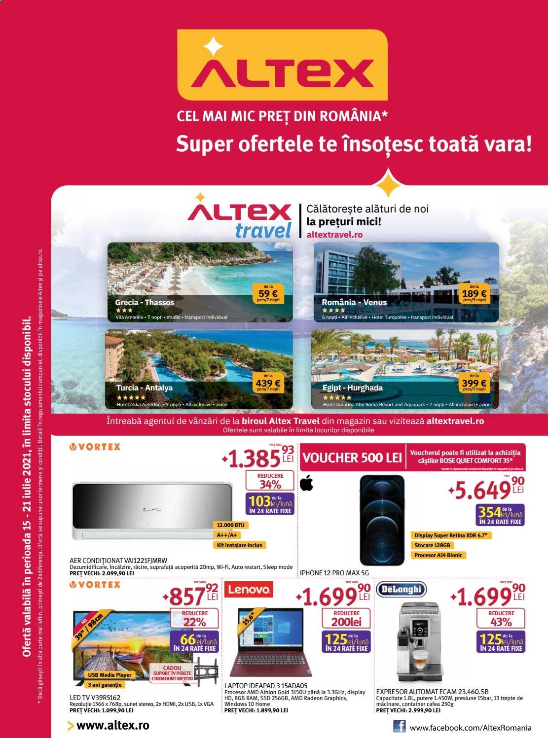 thumbnail - Cataloage Altex - 15.07.2021 - 21.07.2021 - Produse în vânzare - Lenovo, De'Longhi, iPhone, iPhone 12, laptop, LED TV, Bose, aer conditionat. Pagina 1.