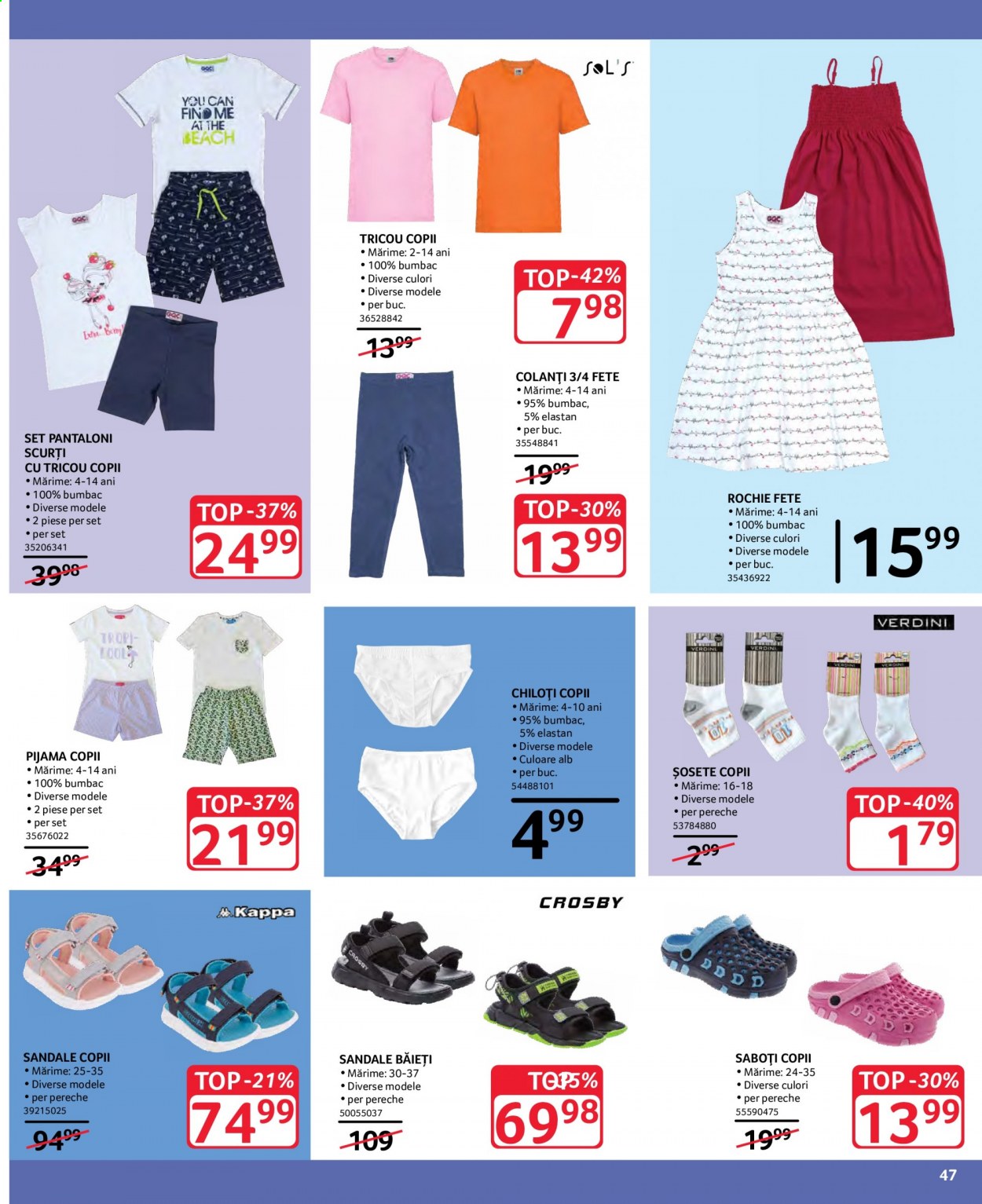 thumbnail - Cataloage Selgros - 23.07.2021 - 05.08.2021 - Produse în vânzare - colanți, pantalon, pantaloni scurti, rochie, tricou, chiloți, pijama, șosete, saboți, sandale. Pagina 21.