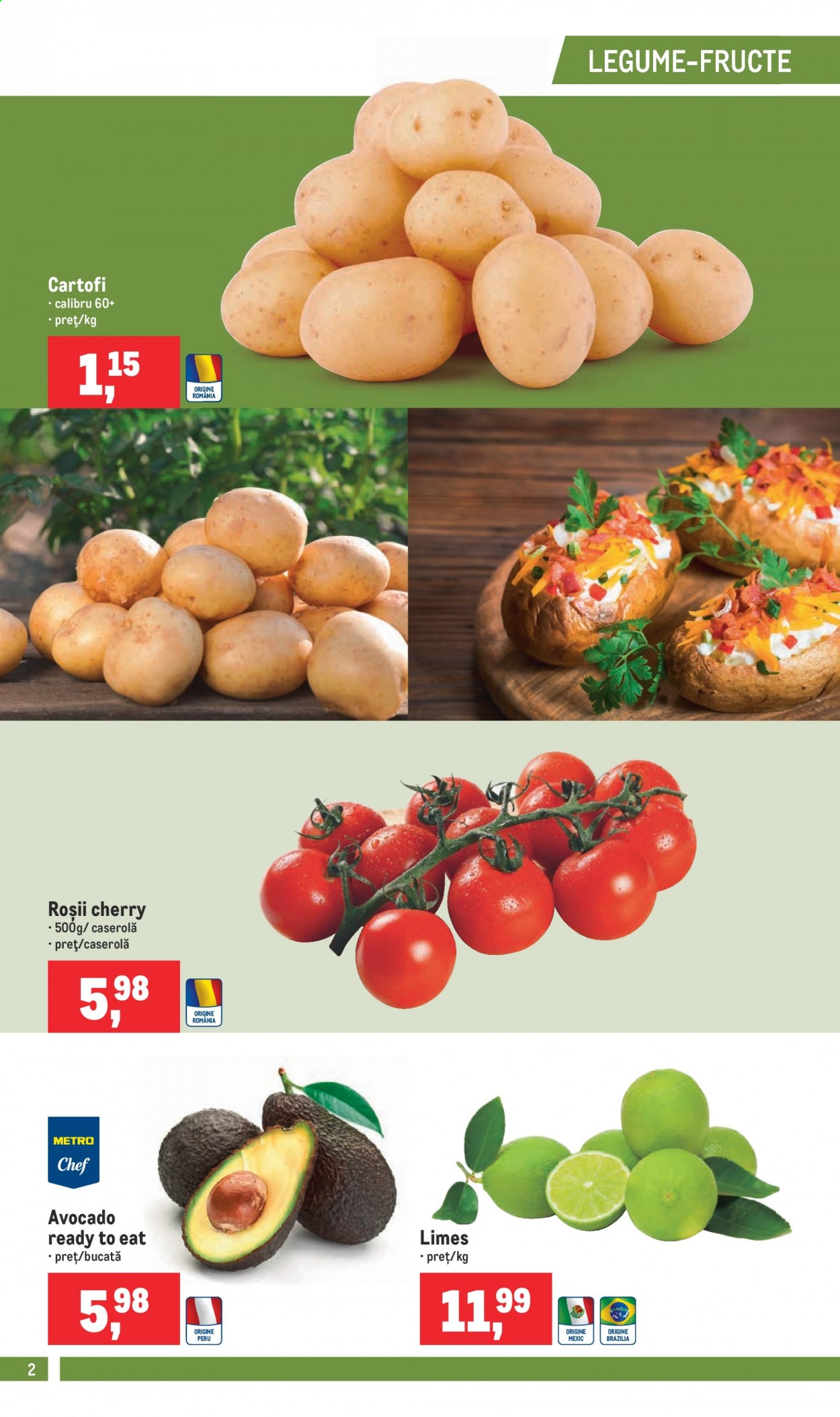 thumbnail - Cataloage Metro - 11.08.2021 - 17.08.2021 - Produse în vânzare - cartofi, rosii cherry, roșie, avocado. Pagina 2.