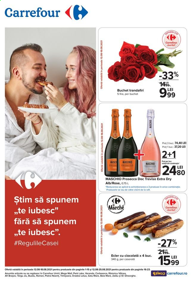 thumbnail - Cataloage Carrefour - 12.08.2021 - 18.08.2021 - Produse în vânzare - alcool, ecler, proseco, trandafiri. Pagina 1.