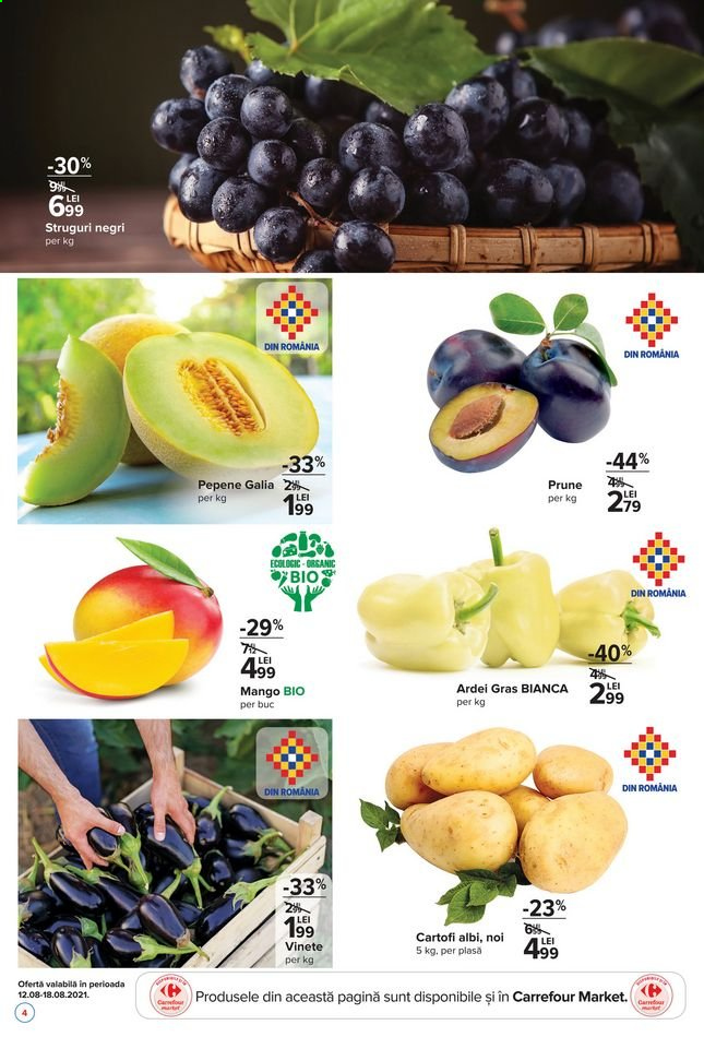 thumbnail - Cataloage Carrefour - 12.08.2021 - 18.08.2021 - Produse în vânzare - ardei, ardei gras, cartofi, vinete, mango, pepene, prune, struguri. Pagina 3.