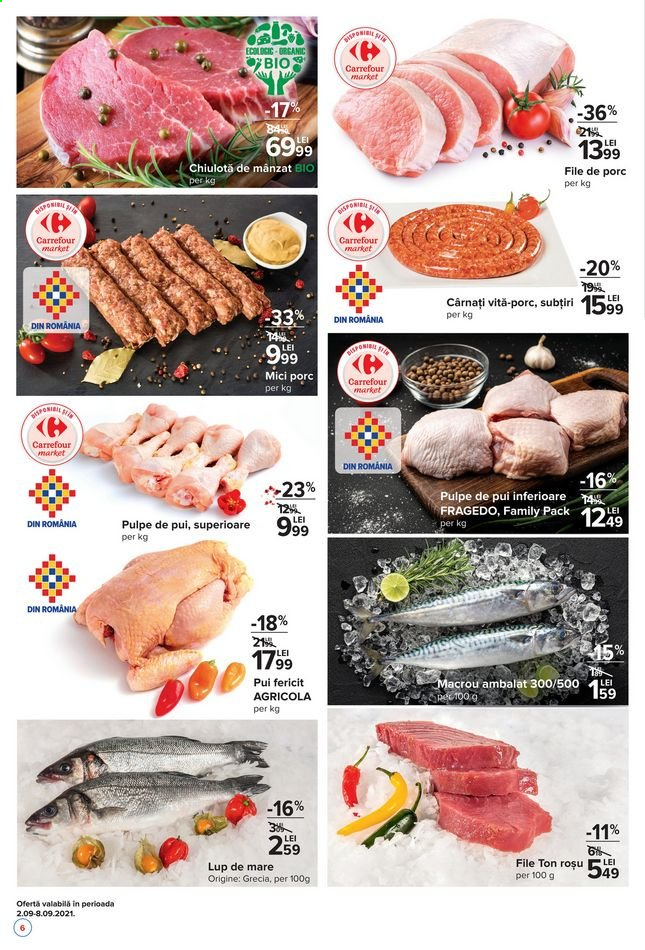 thumbnail - Cataloage Carrefour - 02.09.2021 - 09.09.2021 - Produse în vânzare - pulpe de pui, pulpe inferioare de pui, carne de pui, mici de porc, macrou, cârnaţi. Pagina 4.