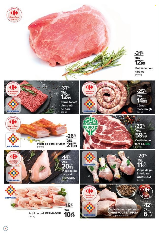 thumbnail - Cataloage Carrefour - 09.09.2021 - 15.09.2021 - Produse în vânzare - pulpe de pui, piept de pui, pulpe inferioare de pui, aripi de pui, carne de pui, carne tocată, carne de porc, pulpă de porc, piept de porc, spată de porc, ceafă de porc, cârnaţi, cârnați măcelărești. Pagina 4.