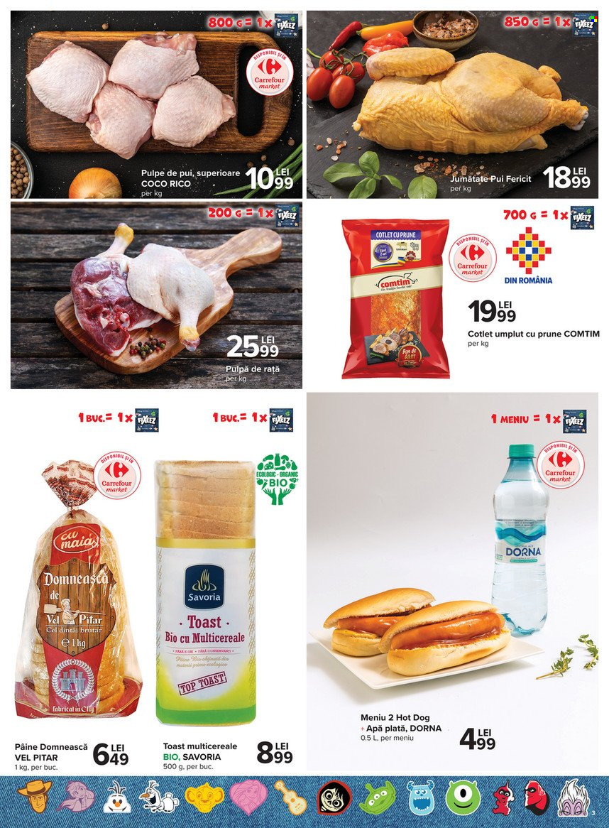 thumbnail - Cataloage Carrefour - 21.10.2021 - 03.11.2021 - Produse în vânzare - toast, pâine, pulpe de pui, hot dog, apă plată, Dorna. Pagina 3.