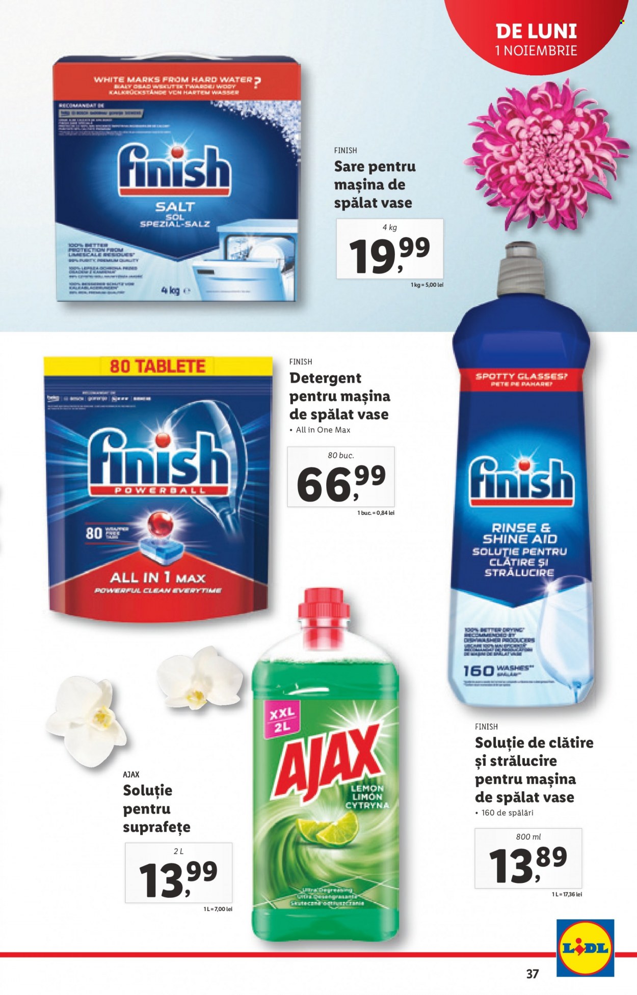 thumbnail - Cataloage Lidl - 01.11.2021 - 07.11.2021 - Produse în vânzare - spălat de vase, Ajax, detergent, soluție de clătire, Finish. Pagina 37.