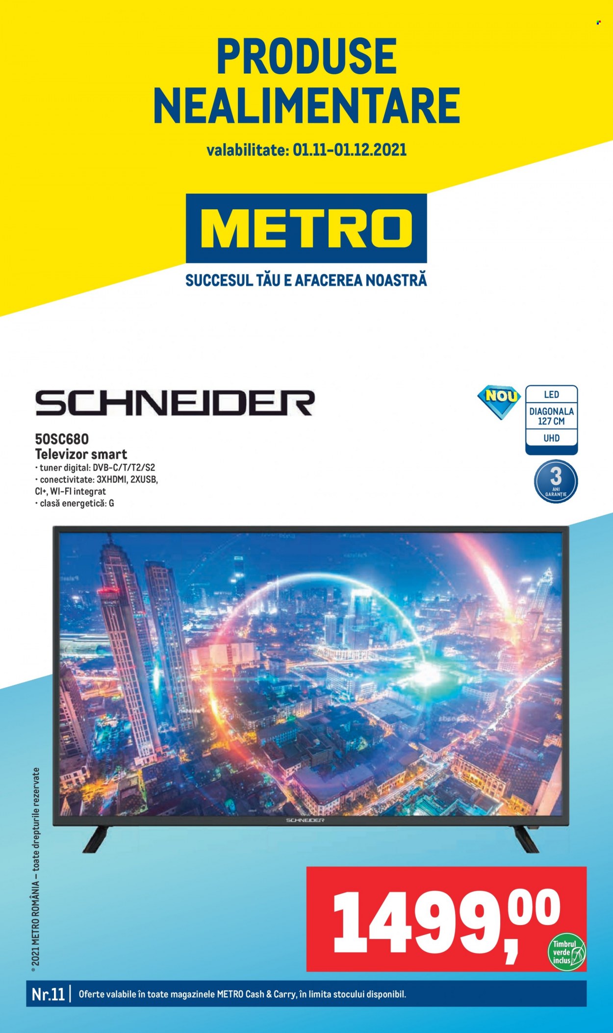 thumbnail - Cataloage Metro - 01.11.2021 - 01.12.2021 - Produse în vânzare - televizor. Pagina 1.